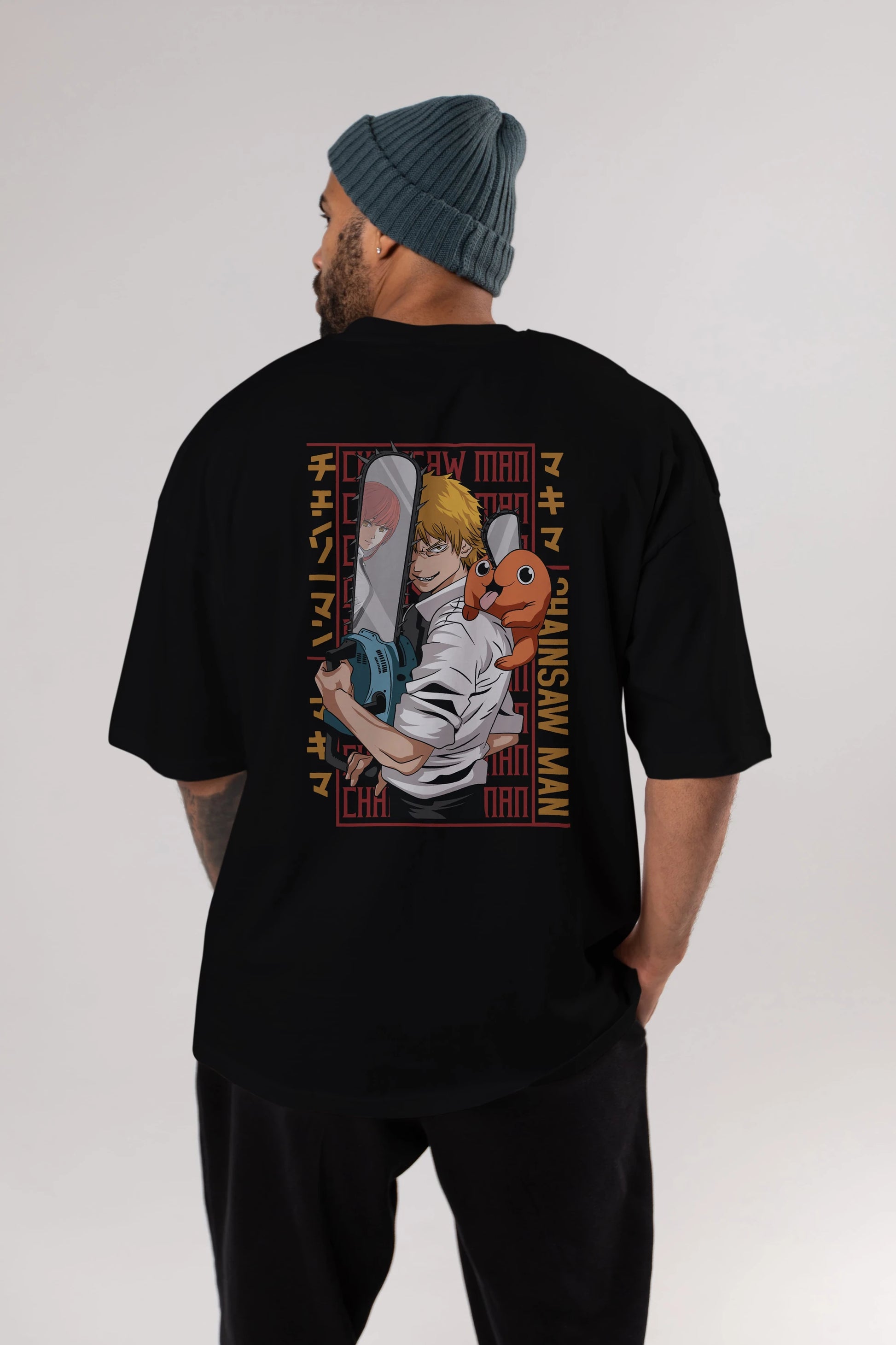 Chainsaw DENJI Anime Arka Baskılı Oversize t-shirt Erkek Kadın Unisex