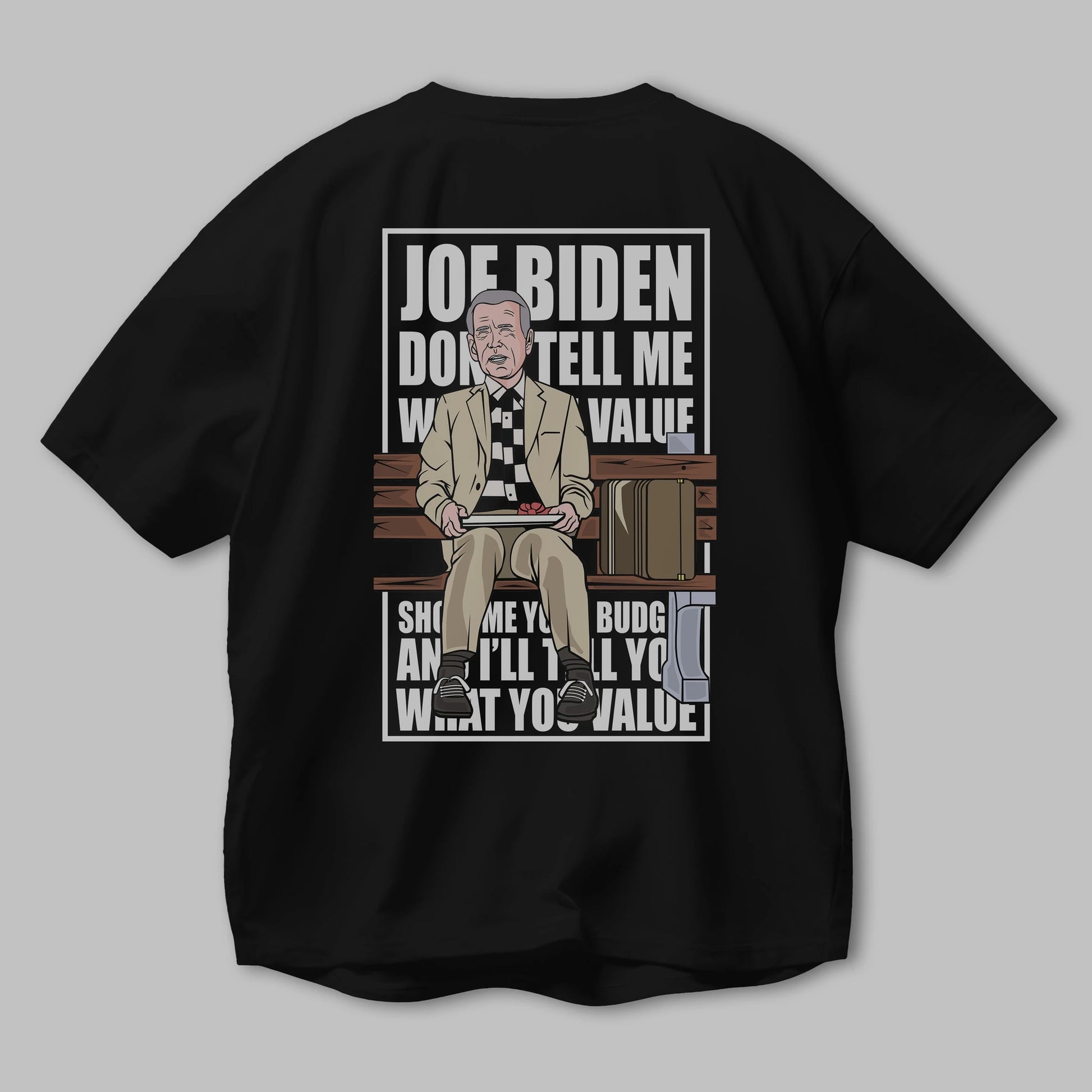 Joe Biden Forest Gump Arka Baskılı Oversize t-shirt Erkek Kadın Unisex %100 Pamuk tişort