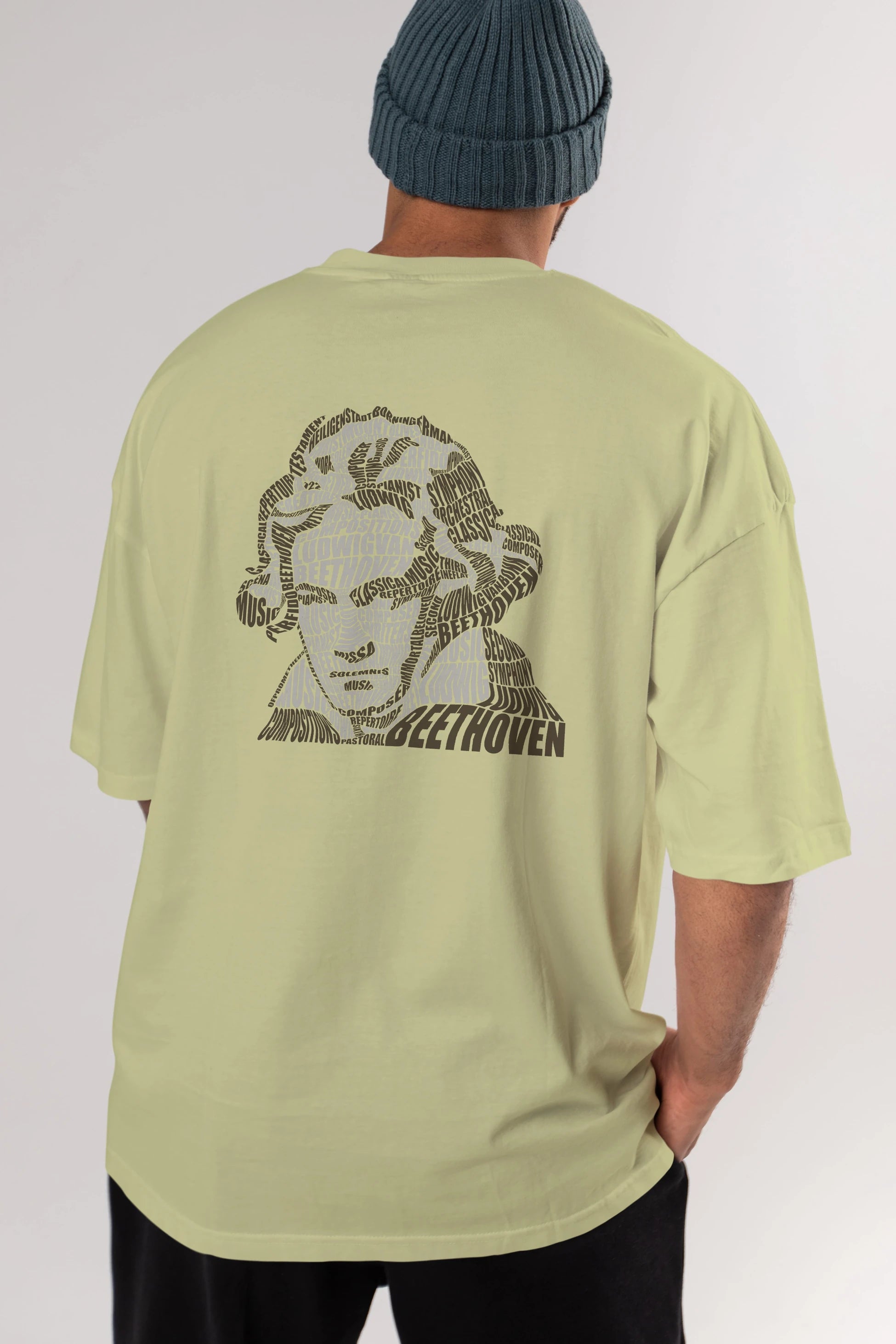 Ludwig van Beethoven Calligram Arka Baskılı Oversize t-shirt %100 pamuk Erkek Kadın Unisex