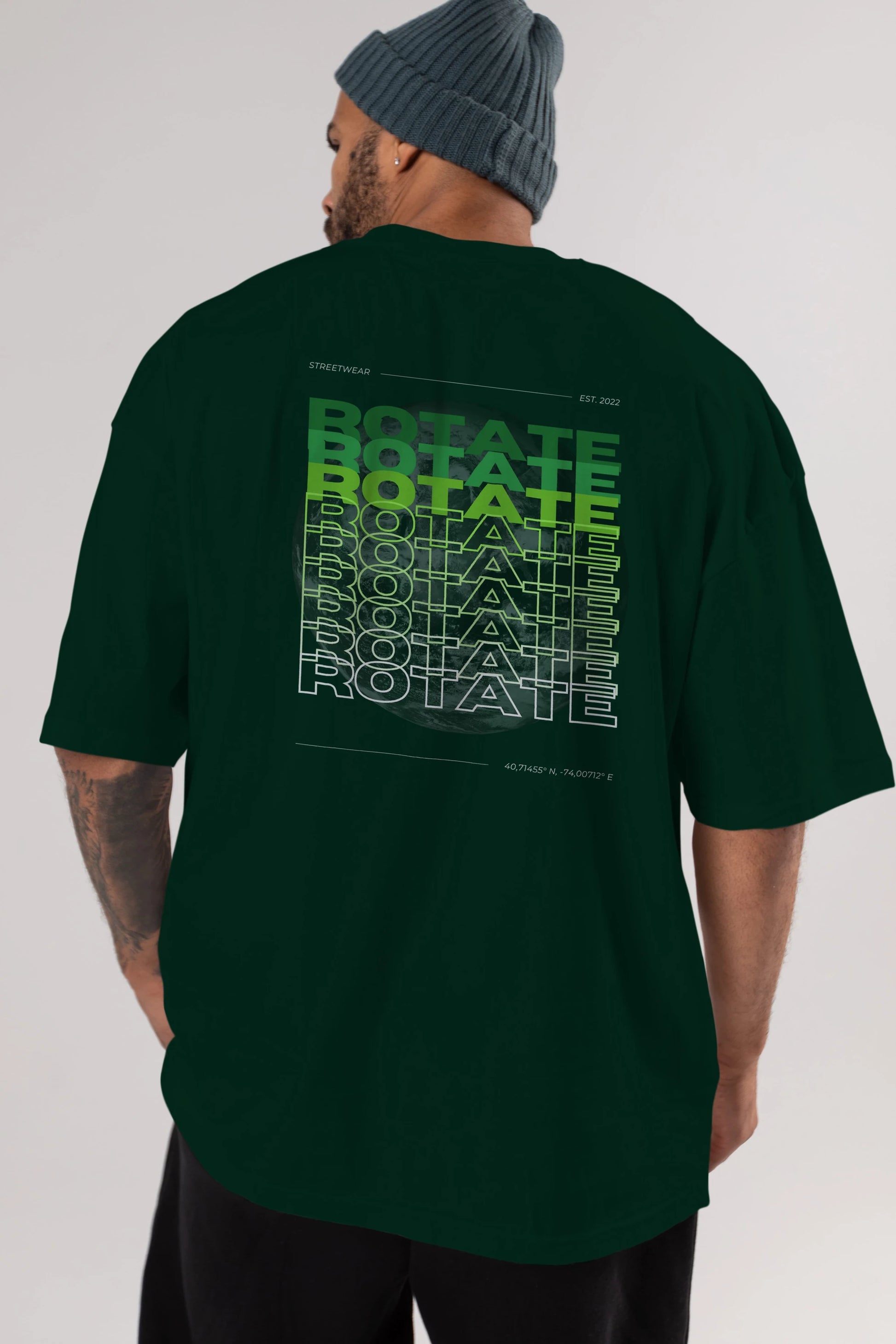 Rotate Yazılı Arka Baskılı Oversize t-shirt Erkek Kadın Unisex