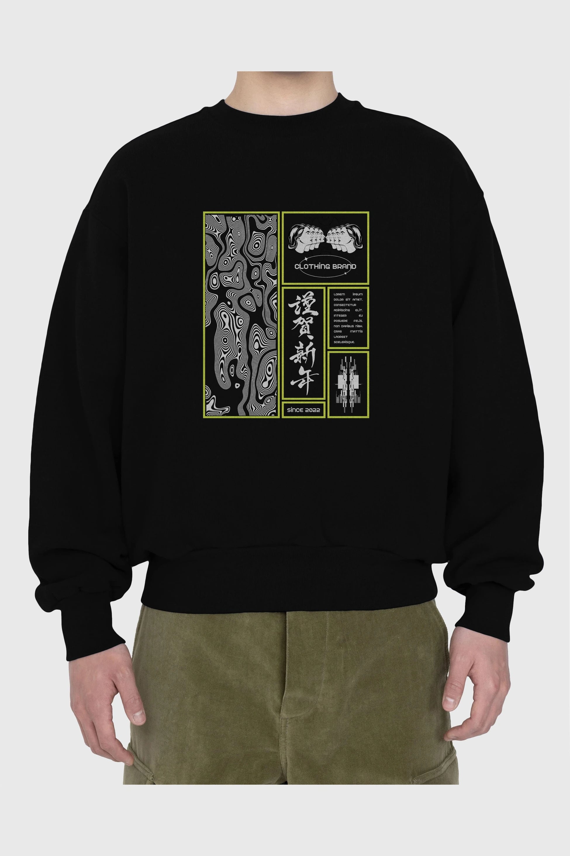 Neon Japanese Streetwear Ön Baskılı Oversize Sweatshirt Erkek Kadın Unisex