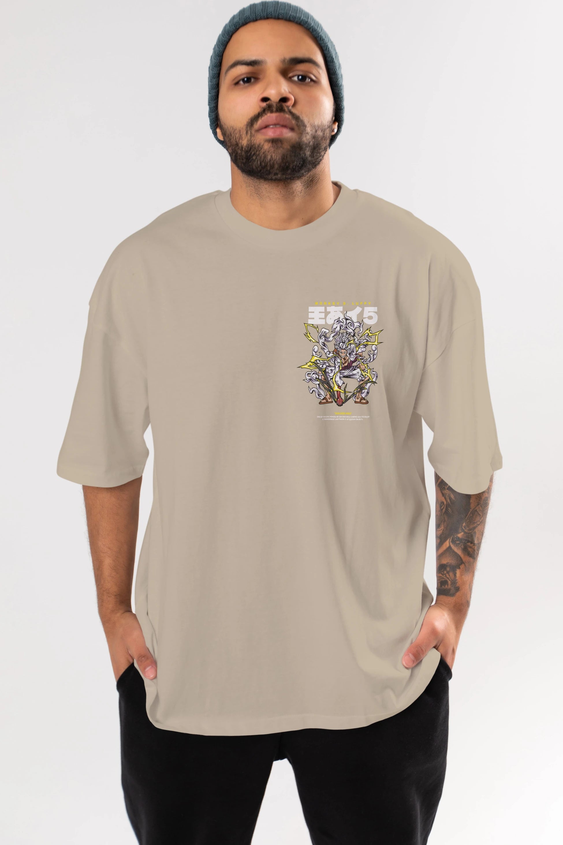 Monkey D. Luffy Ön Sol Baskılı Oversize t-shirt Erkek Kadın Unisex %100 Pamuk Bisiklet Yaka tişort