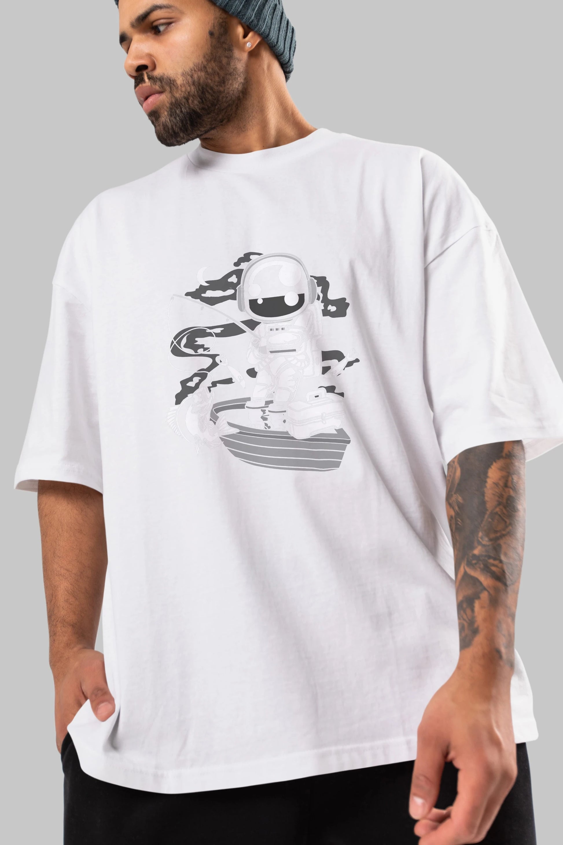 Astronaut Fisherman Ön Baskılı Oversize t-shirt Erkek Kadın Unisex