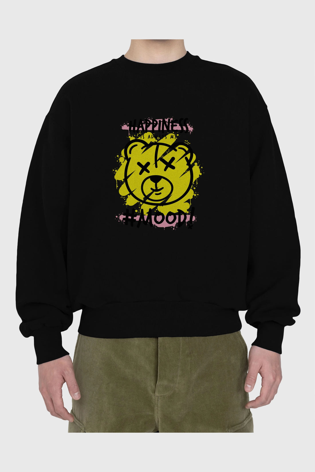 Happiness Mood Bear Ön Baskılı Oversize Sweatshirt Erkek Kadın Unisex