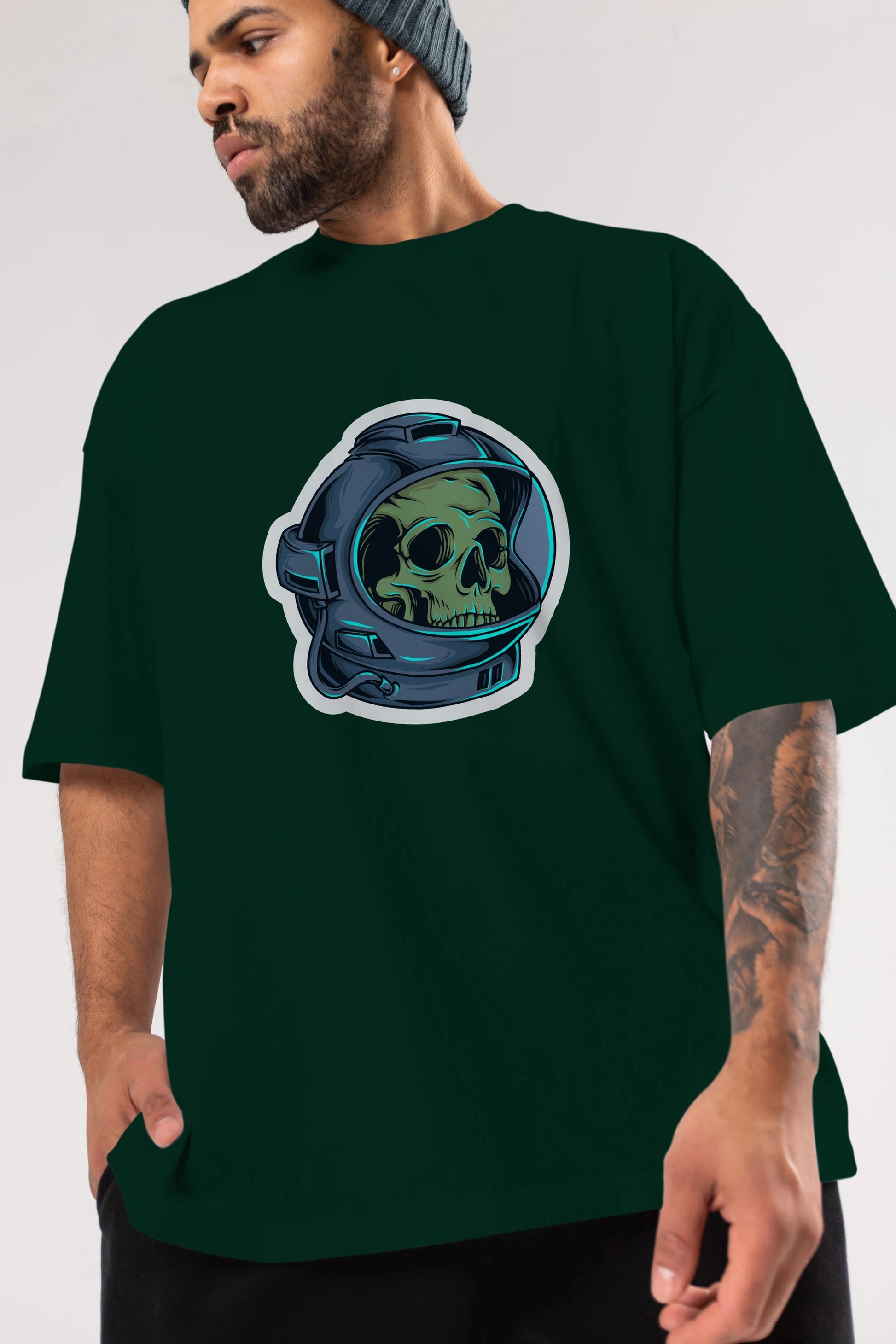 Astroskull Sticker Ön Baskılı Oversize t-shirt Erkek Kadın Unisex