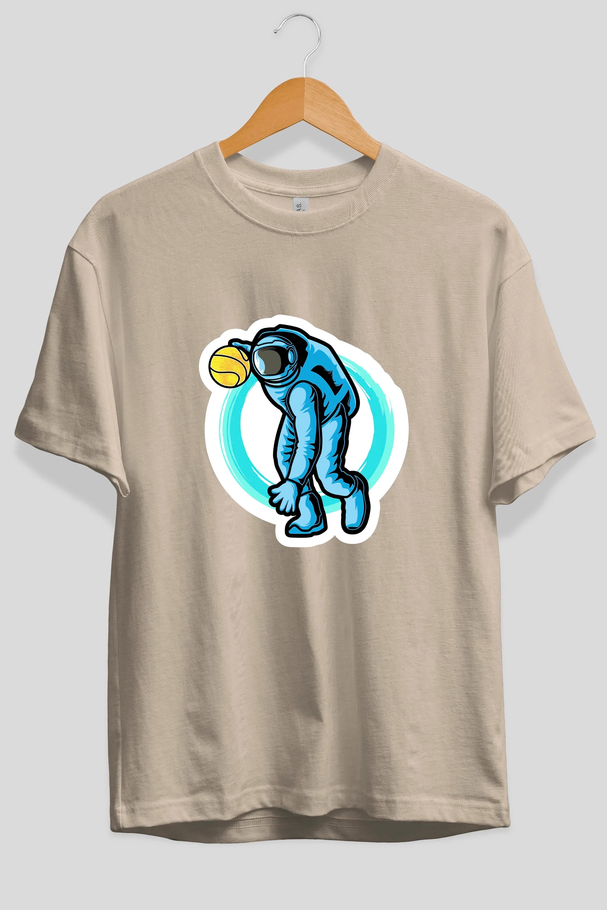 Astronaut Dribble Sticker Ön Baskılı Oversize t-shirt Erkek Kadın Unisex