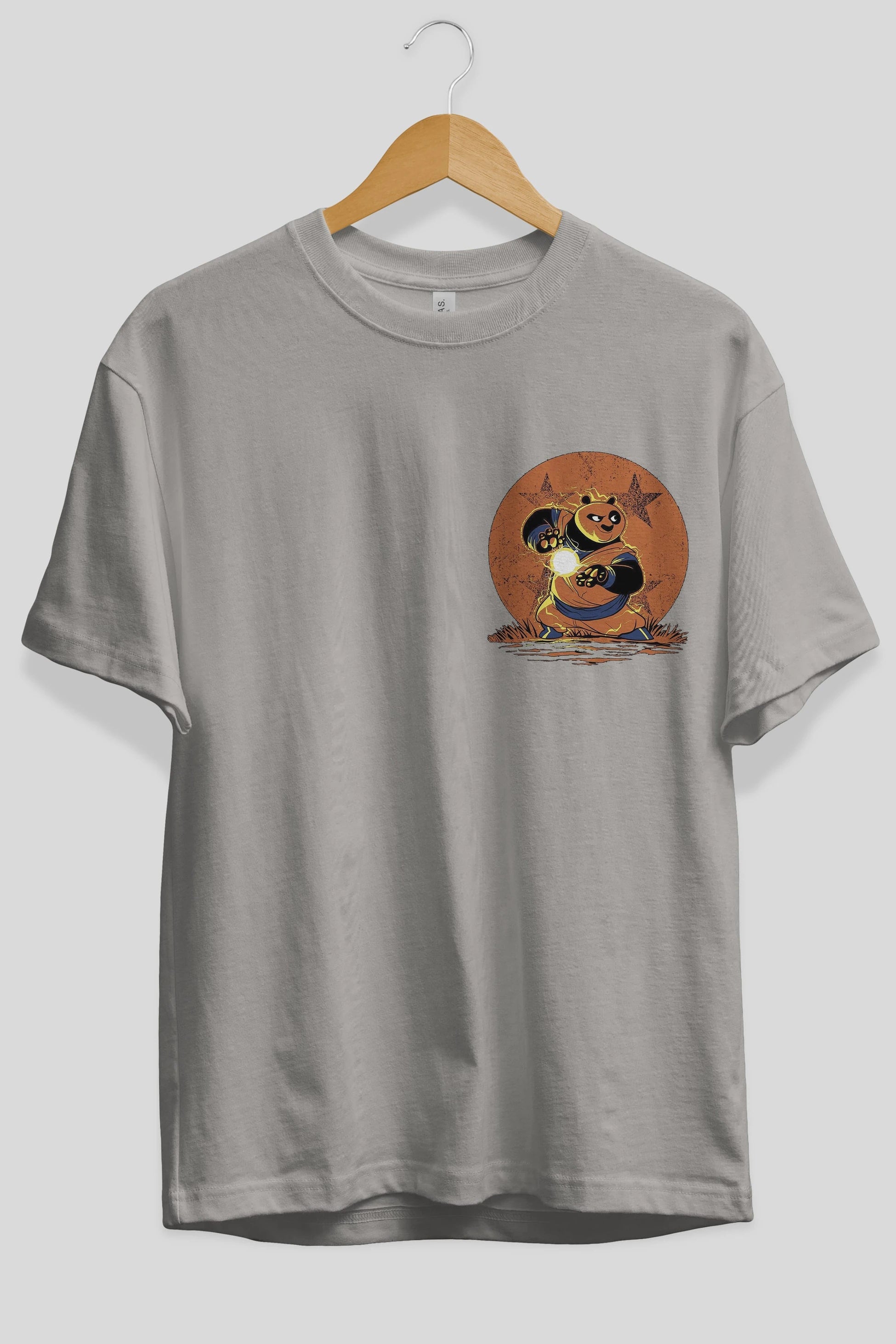 Kung Fu Panda Ön Sol Baskılı Oversize t-shirt Erkek Kadın Unisex %100 Pamuk Bisiklet Yaka tişort