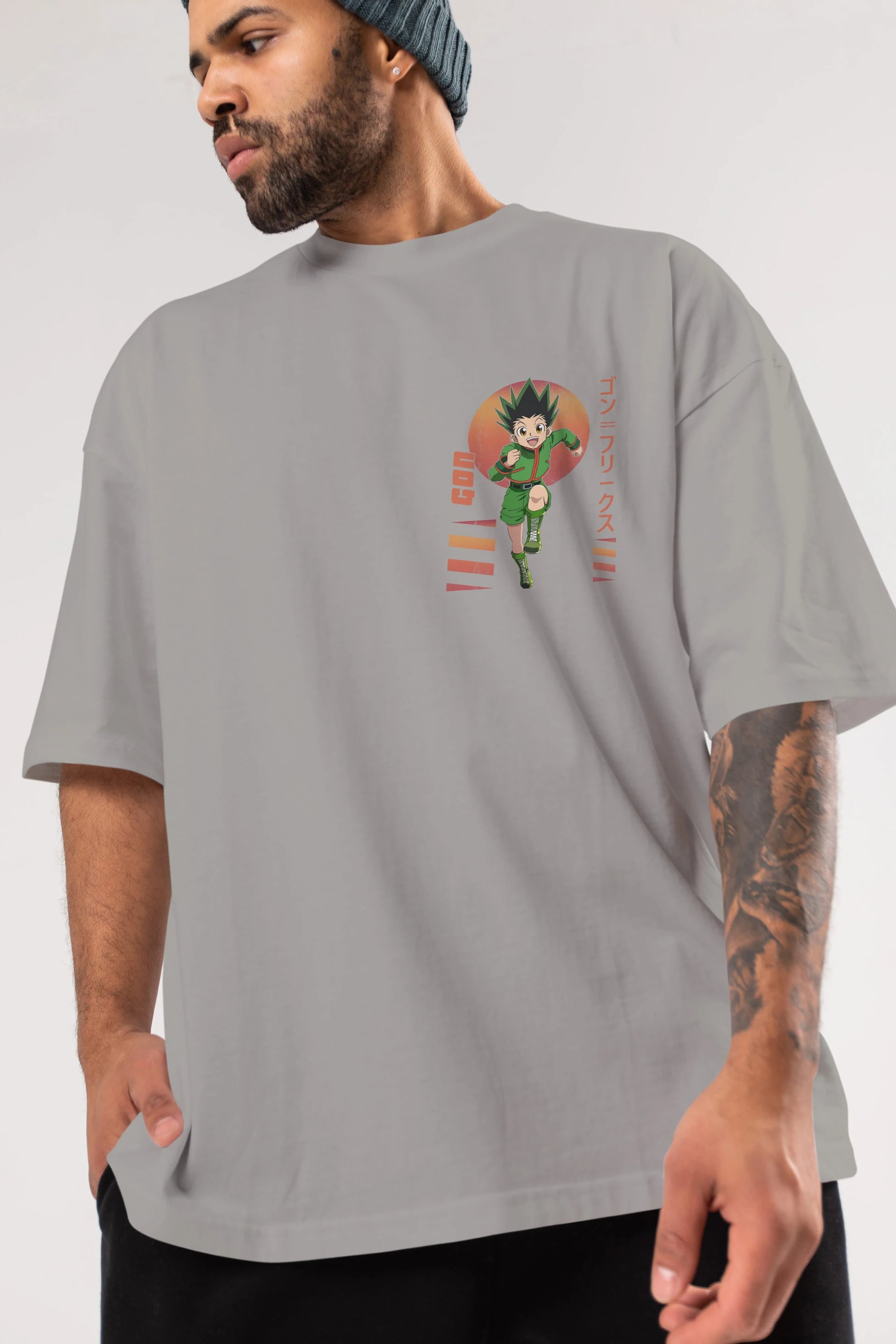 Gon Freecss HUNTER X HUNTER 2 Ön Sol Baskılı Oversize t-shirt Erkek Kadın Unisex %100 Pamuk Bisiklet Yaka tişort