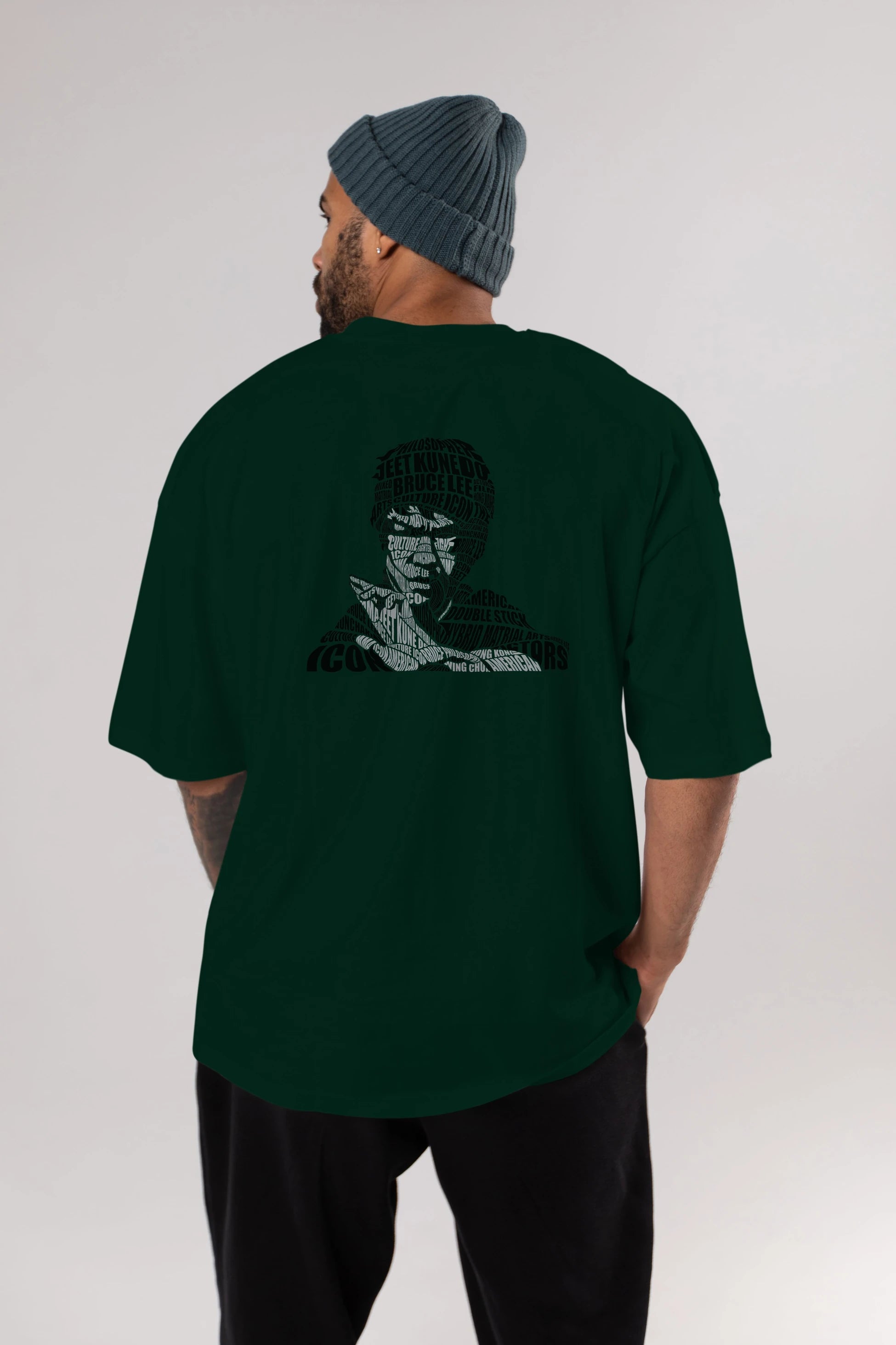 Bruce Lee Calligram Arka Baskılı Oversize t-shirt %100 pamuk Erkek Kadın Unisex