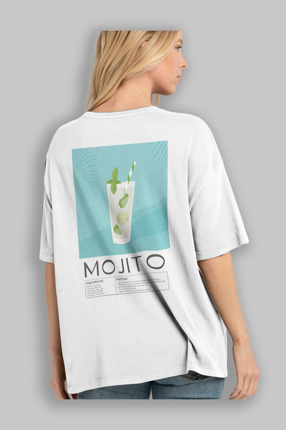 Mojito 4 Arka Baskılı Oversize t-shirt Erkek Kadın Unisex %100 Pamuk Bisiklet Yaka tişort