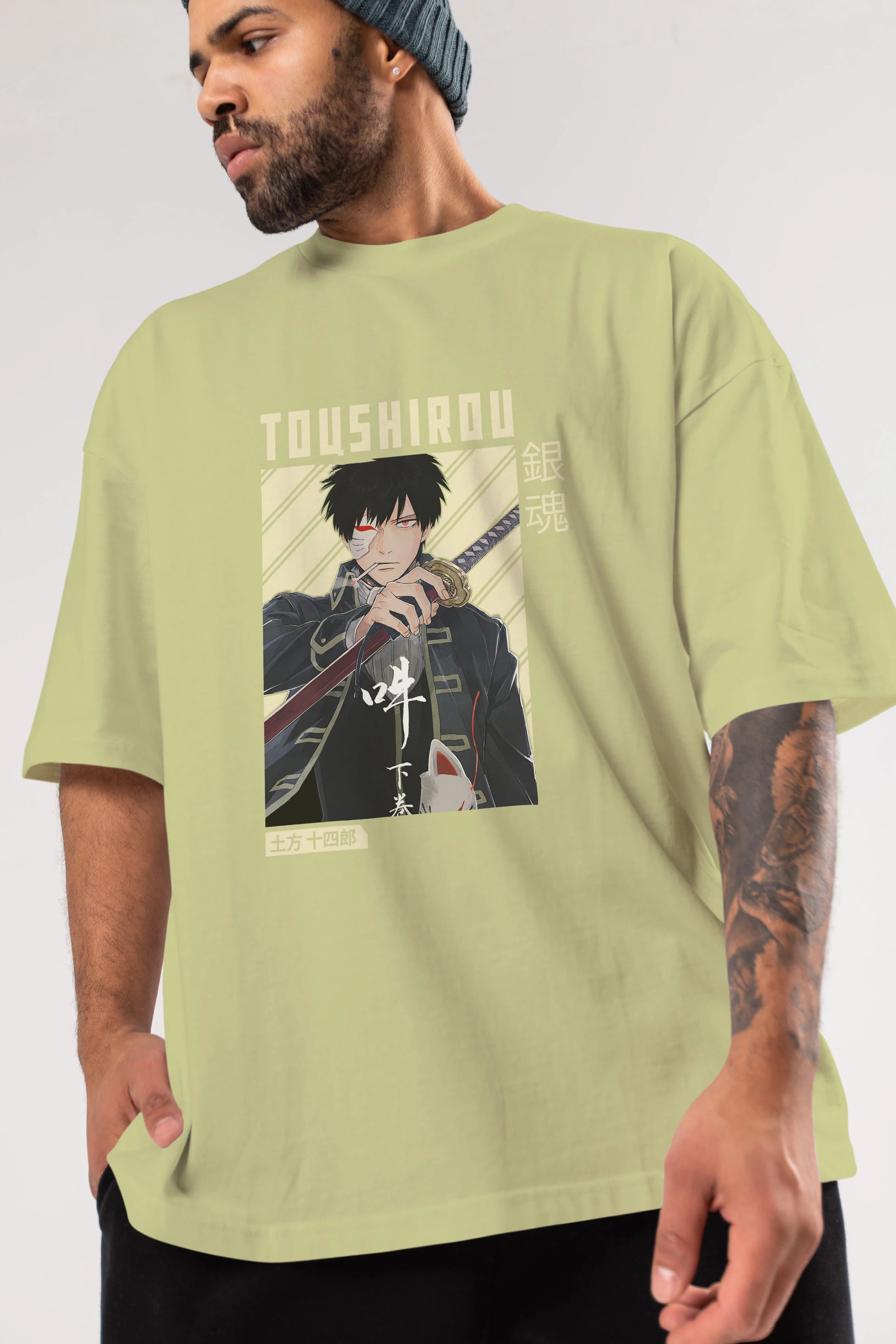 Toushirou Hijikata Anime Ön Baskılı Oversize t-shirt %100 pamuk Erkek Kadın Unisex
