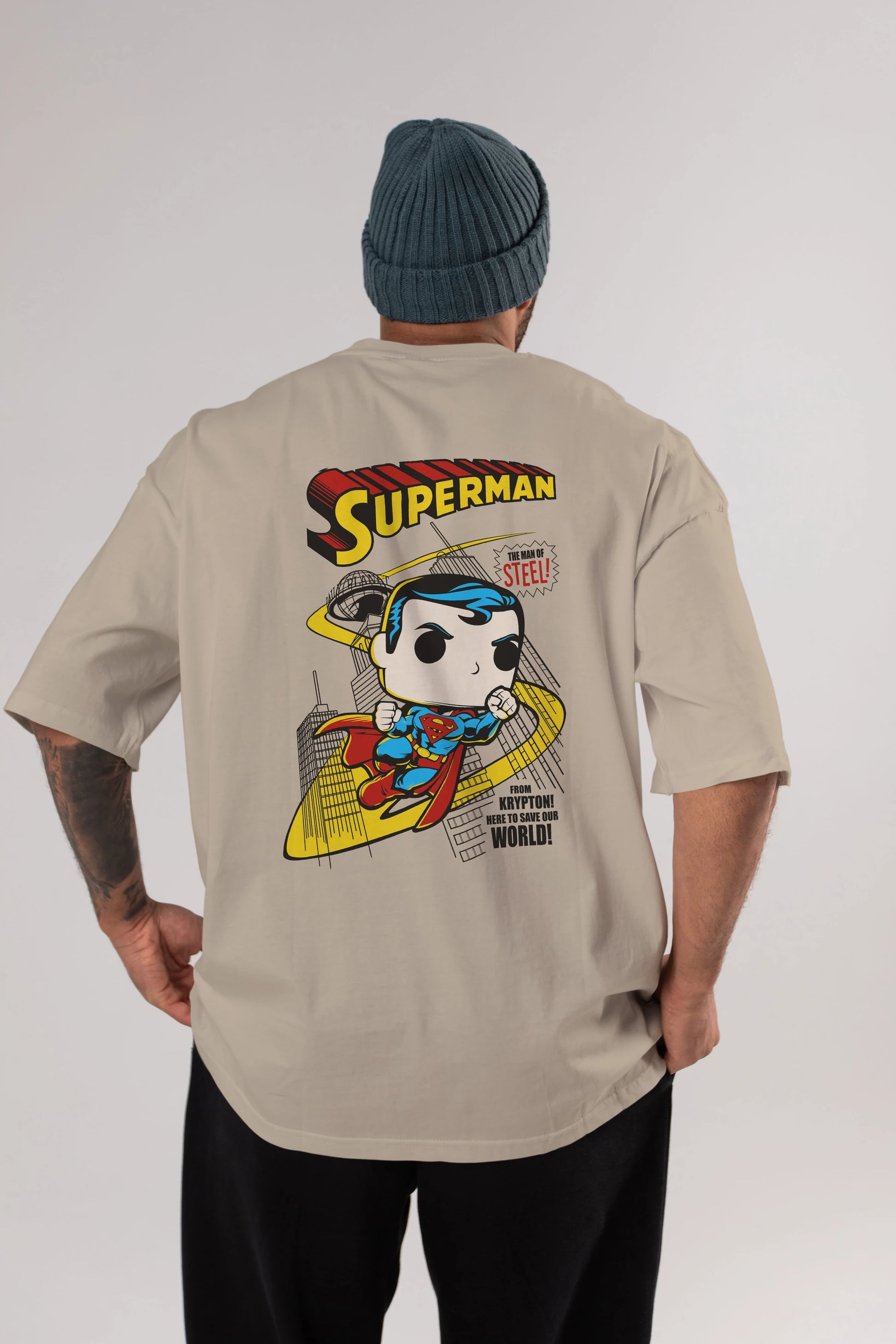Superman (2) Arka Baskılı Oversize t-shirt Erkek Kadın Unisex %100 Pamuk Bisiklet Yaka tişort