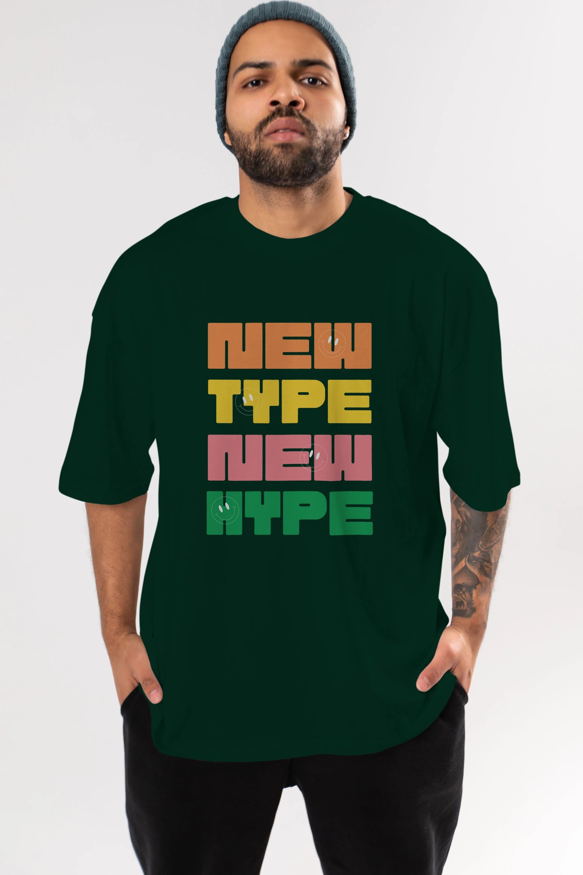 New Type New Hype Yazılı Ön Baskılı Oversize t-shirt Erkek Kadın Unisex