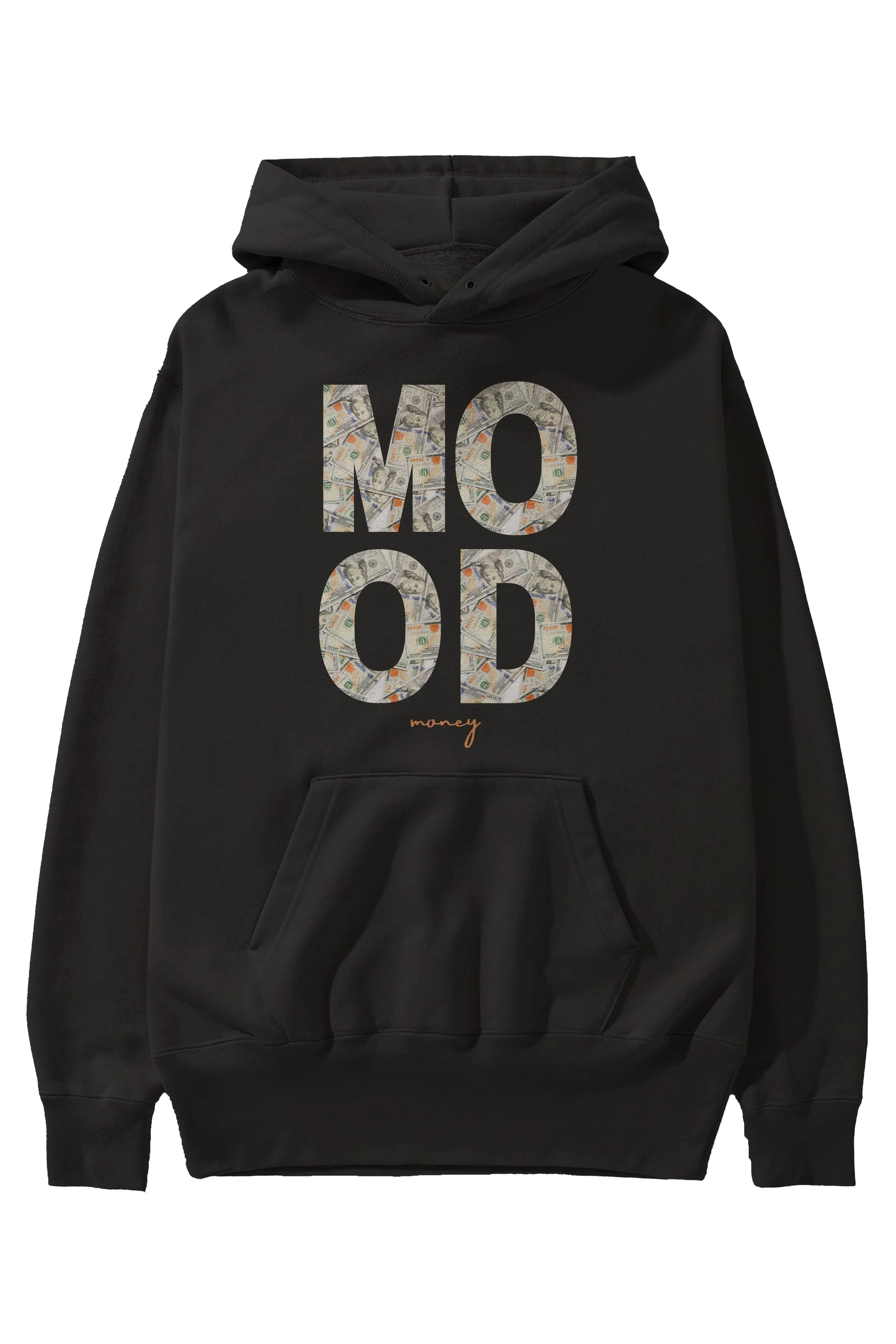 Mood Money Yazılı Ön Baskılı Oversize Hoodie Kapüşonlu Sweatshirt Erkek Kadın Unisex