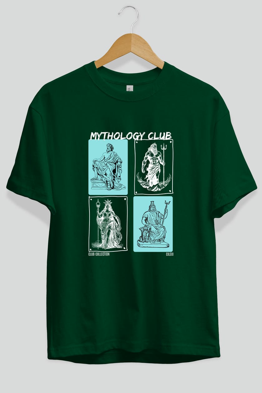 Mythology Club ön Baskılı Oversize t-shirt Erkek Kadın %100 Pamuk Bisiklet Yaka tişort