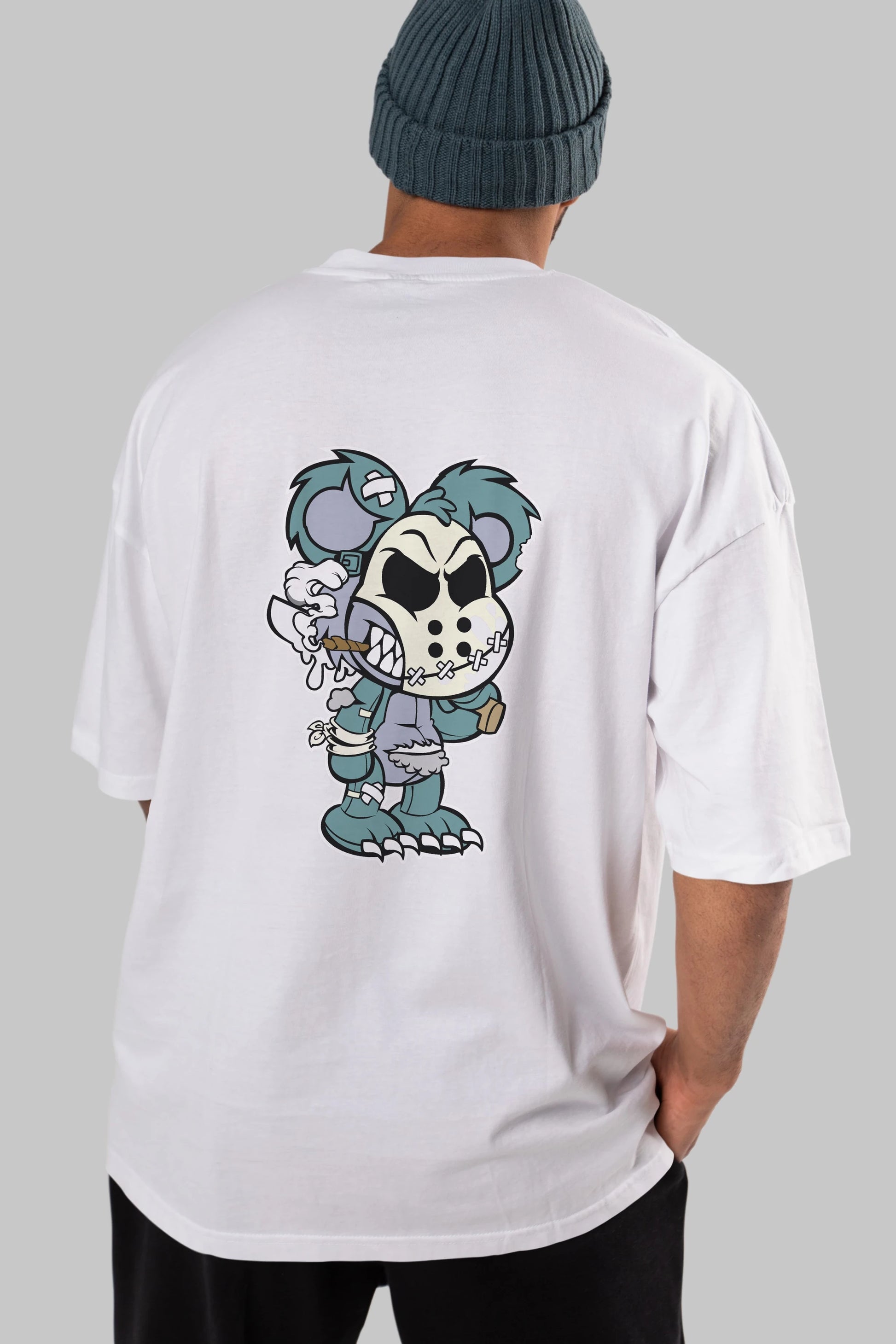 Evil Teddy Bear Arka Baskılı Oversize t-shirt Erkek Kadın Unisex %100 Pamuk tişort