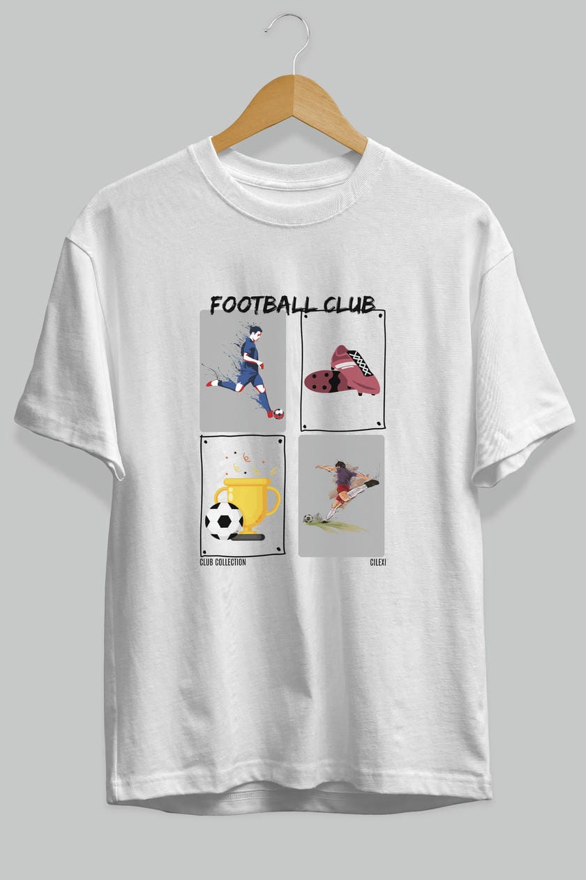 Football Club ön Baskılı Oversize t-shirt Erkek Kadın %100 Pamuk Bisiklet Yaka tişort
