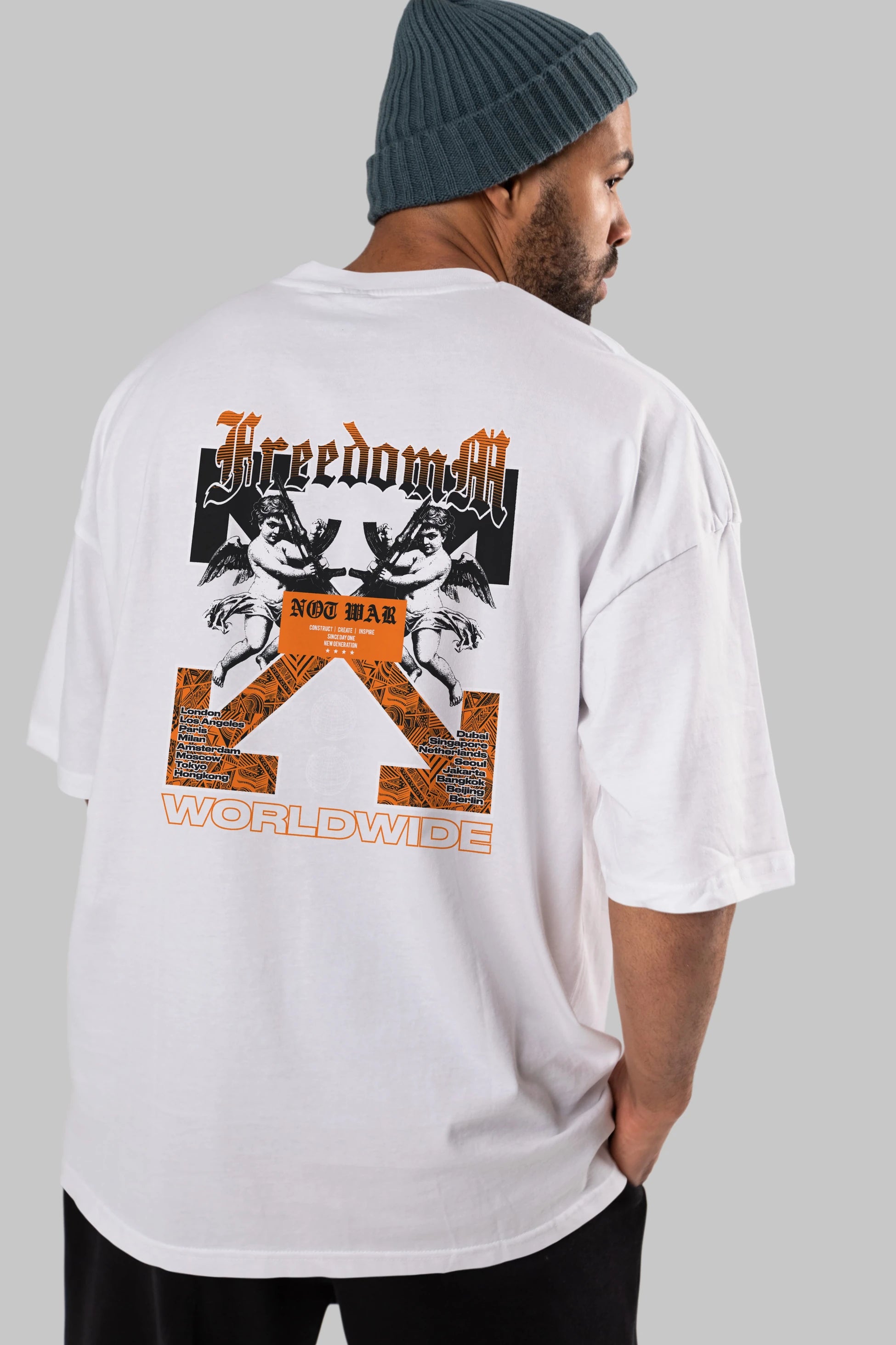 Freedom Worldwide Arka Baskılı Oversize t-shirt Erkek Kadın Unisex