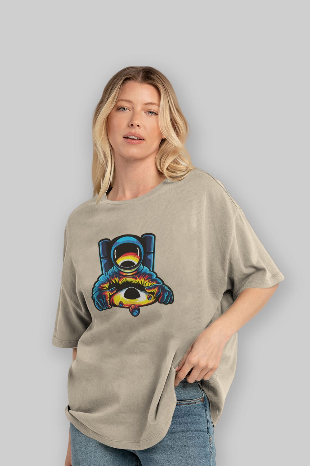 Astronaut & Black Hole Ön Baskılı Oversize t-shirt Erkek Kadın Unisex