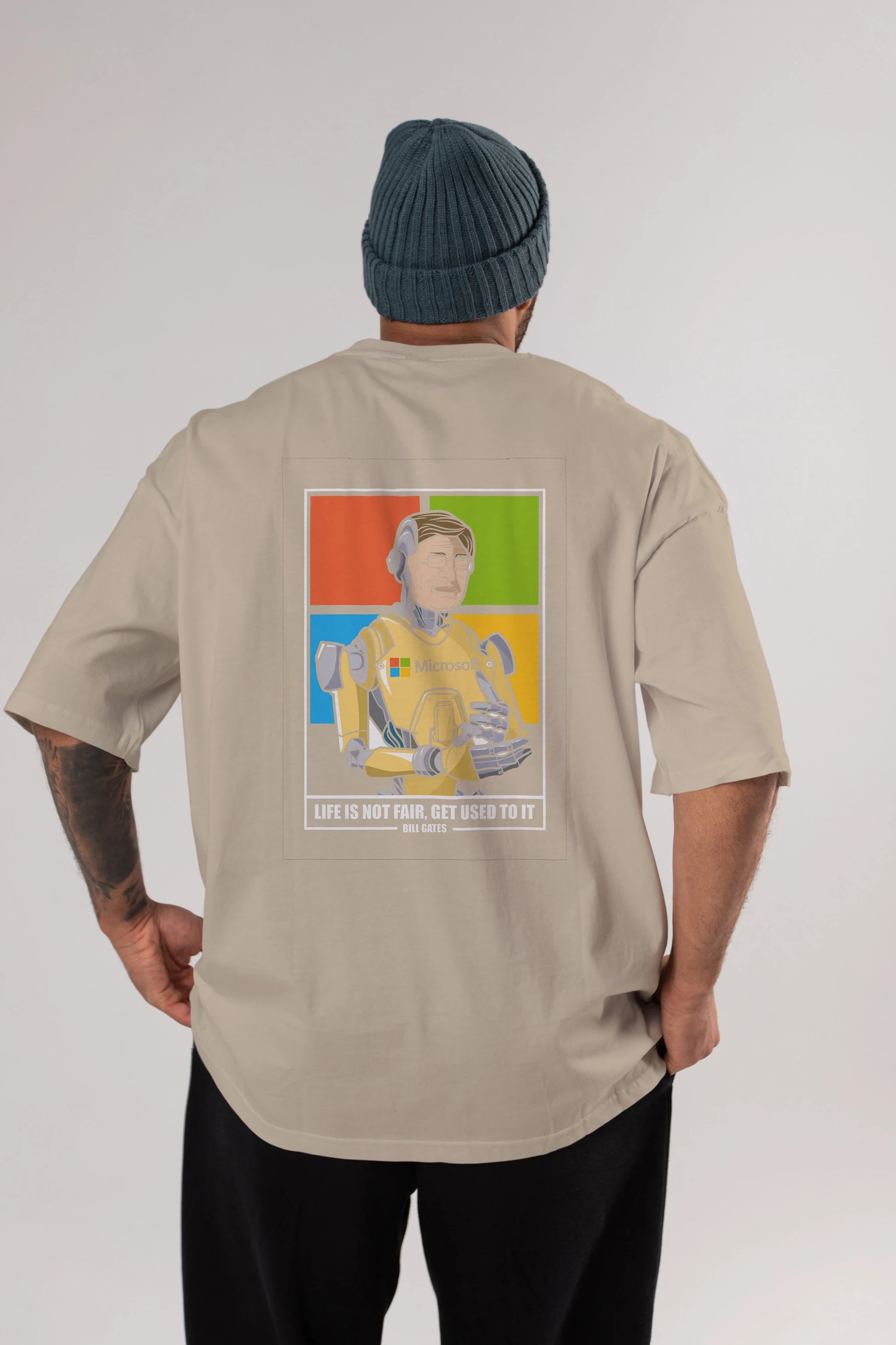 Bill Gates Robot Human Arka Baskılı Oversize t-shirt Erkek Kadın Unisex %100 Pamuk tişort