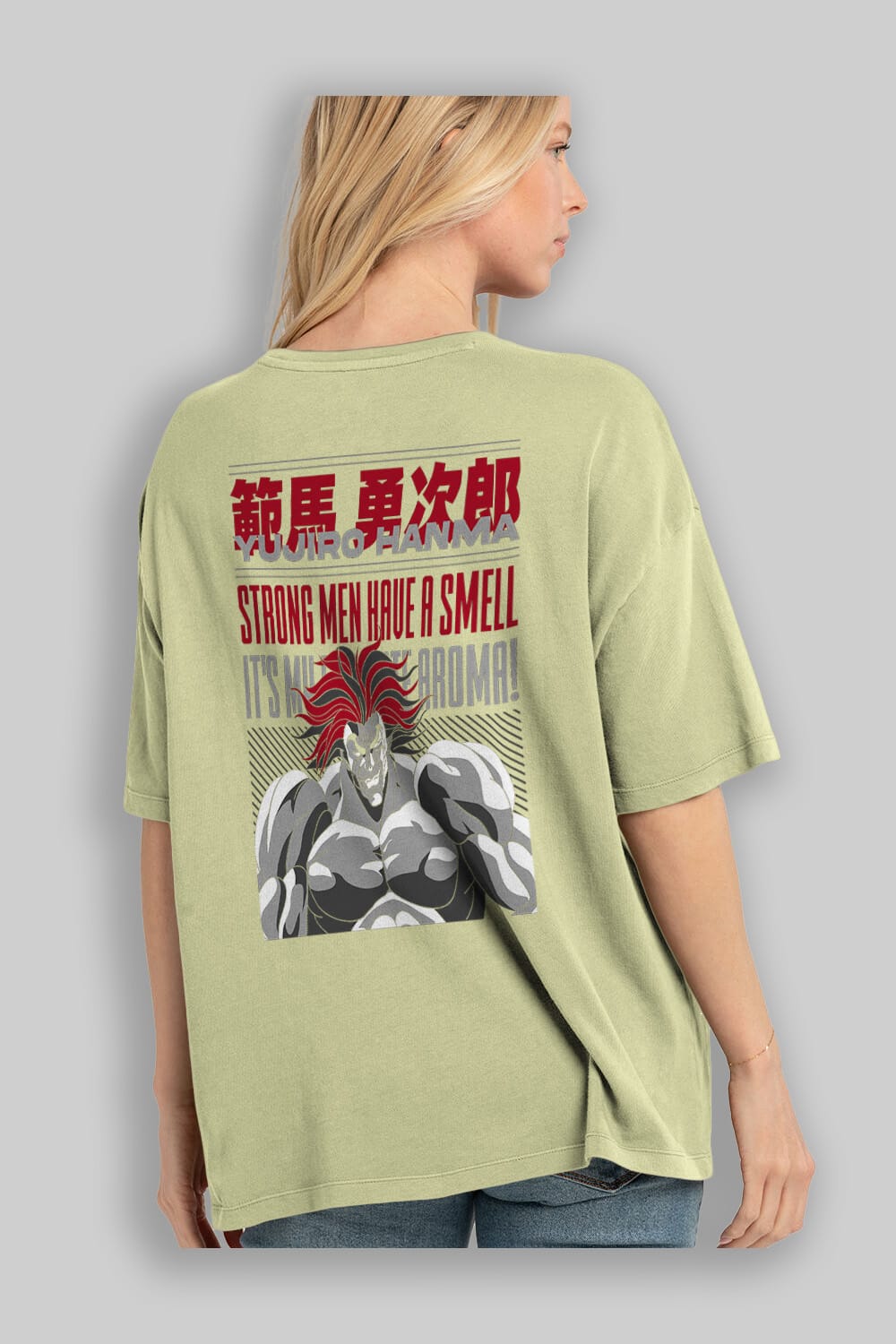 YUJIRO HANMA Anime Arka Baskılı Oversize t-shirt Erkek Kadın Unisex