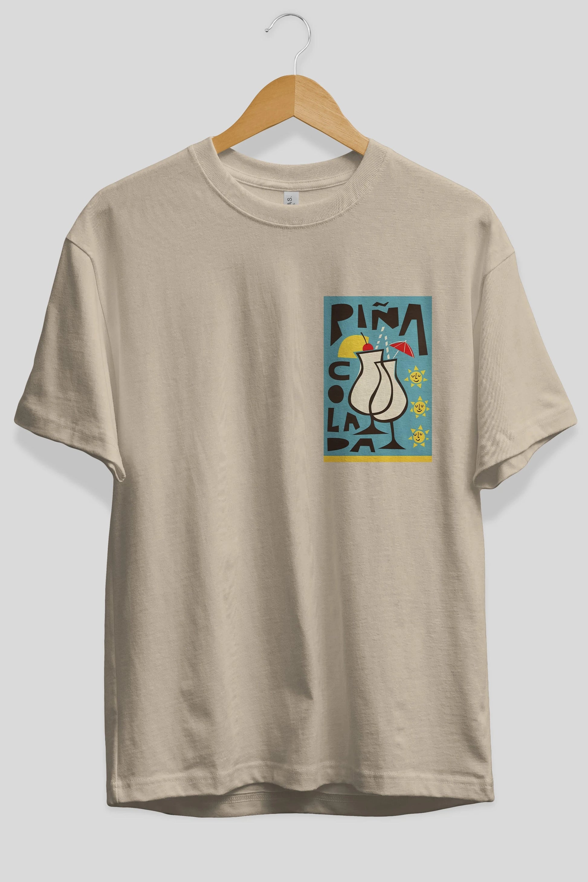 Pina Colada 4 Ön Sol Baskılı Oversize t-shirt Erkek Kadın Unisex %100 Pamuk Bisiklet Yaka tişort