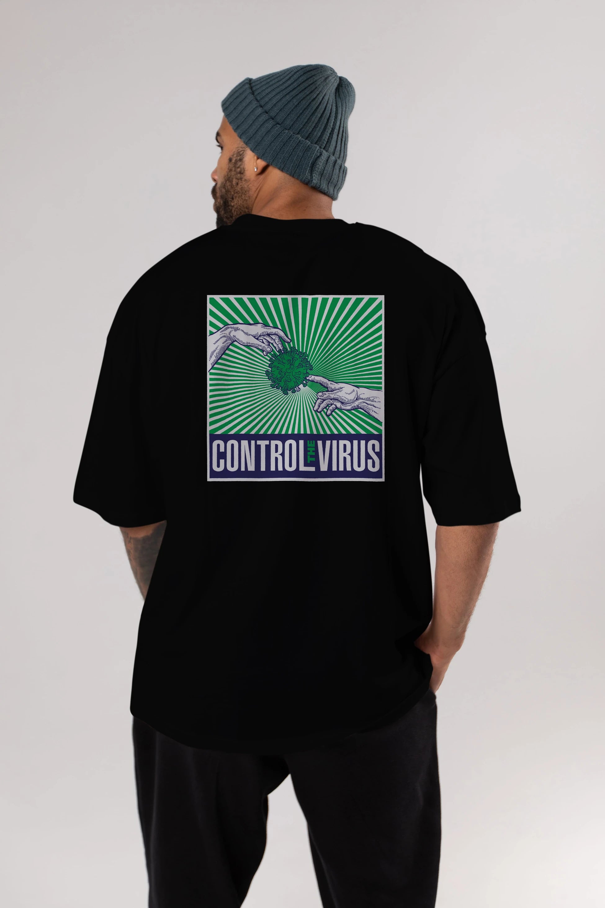Control The Virus Arka Baskılı Oversize t-shirt Erkek Kadın Unisex