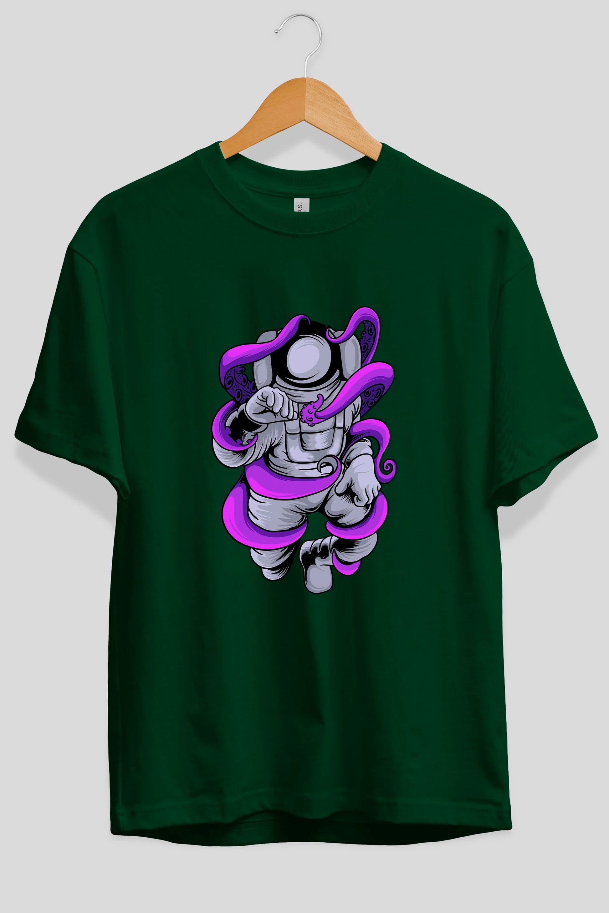 Astronaut fighting octopus Ön Baskılı Oversize t-shirt Erkek Kadın Unisex
