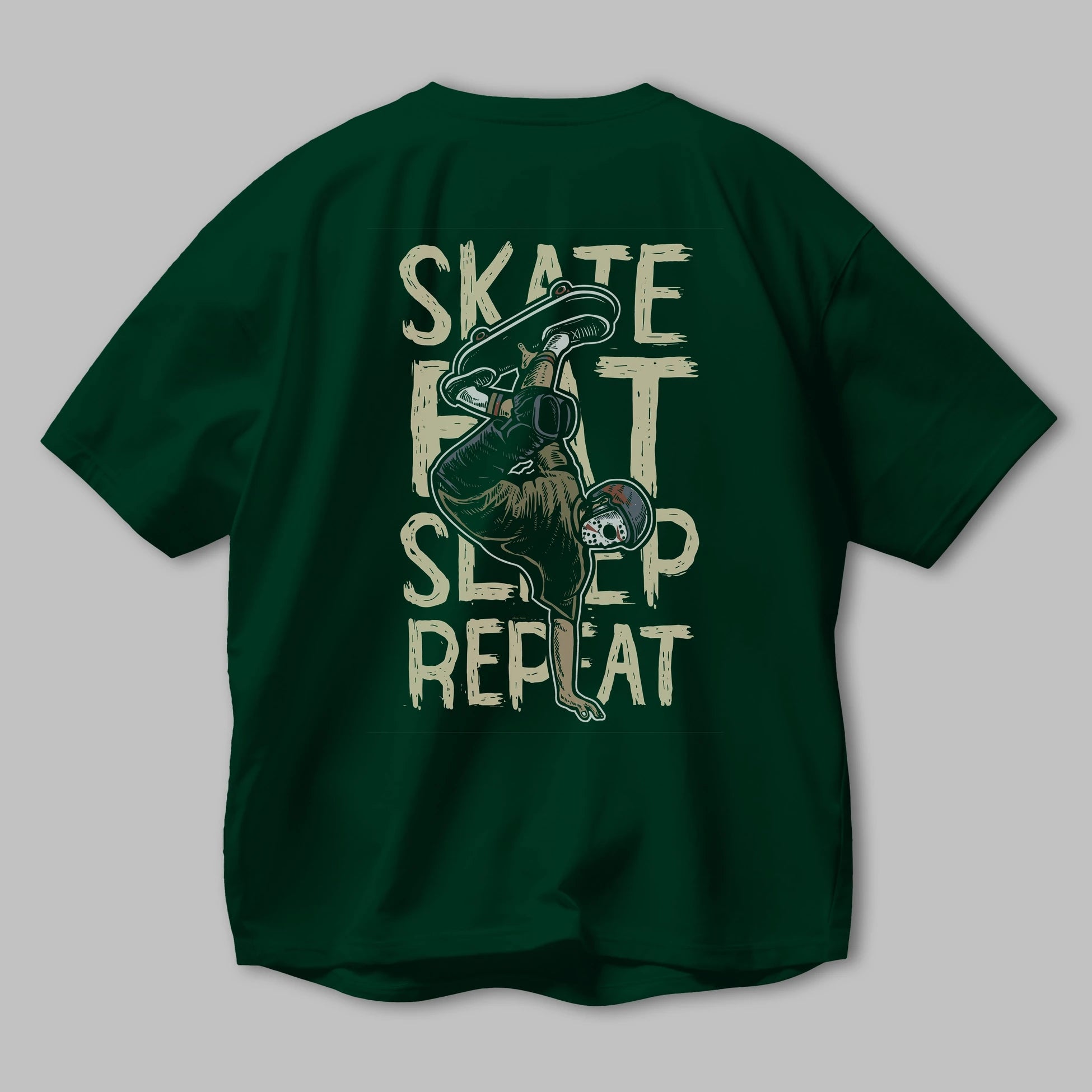 Skate Eat Sleep Repeat Arka Baskılı Oversize t-shirt Erkek Kadın Unisex %100 Pamuk