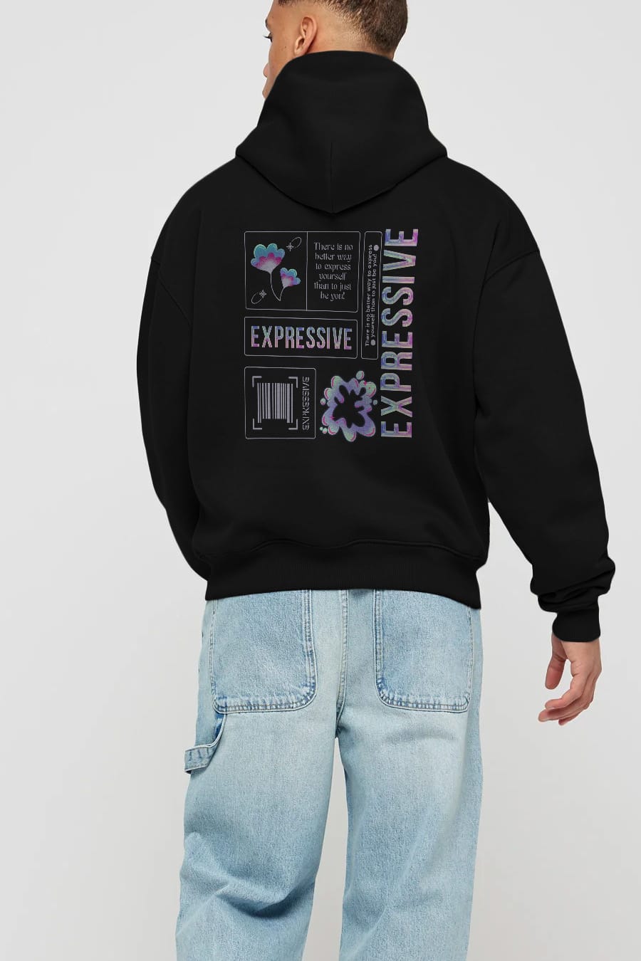 Expressive Streetwear Arka Baskılı Oversize Hoodie Kapüşonlu Sweatshirt Erkek Kadın Unisex
