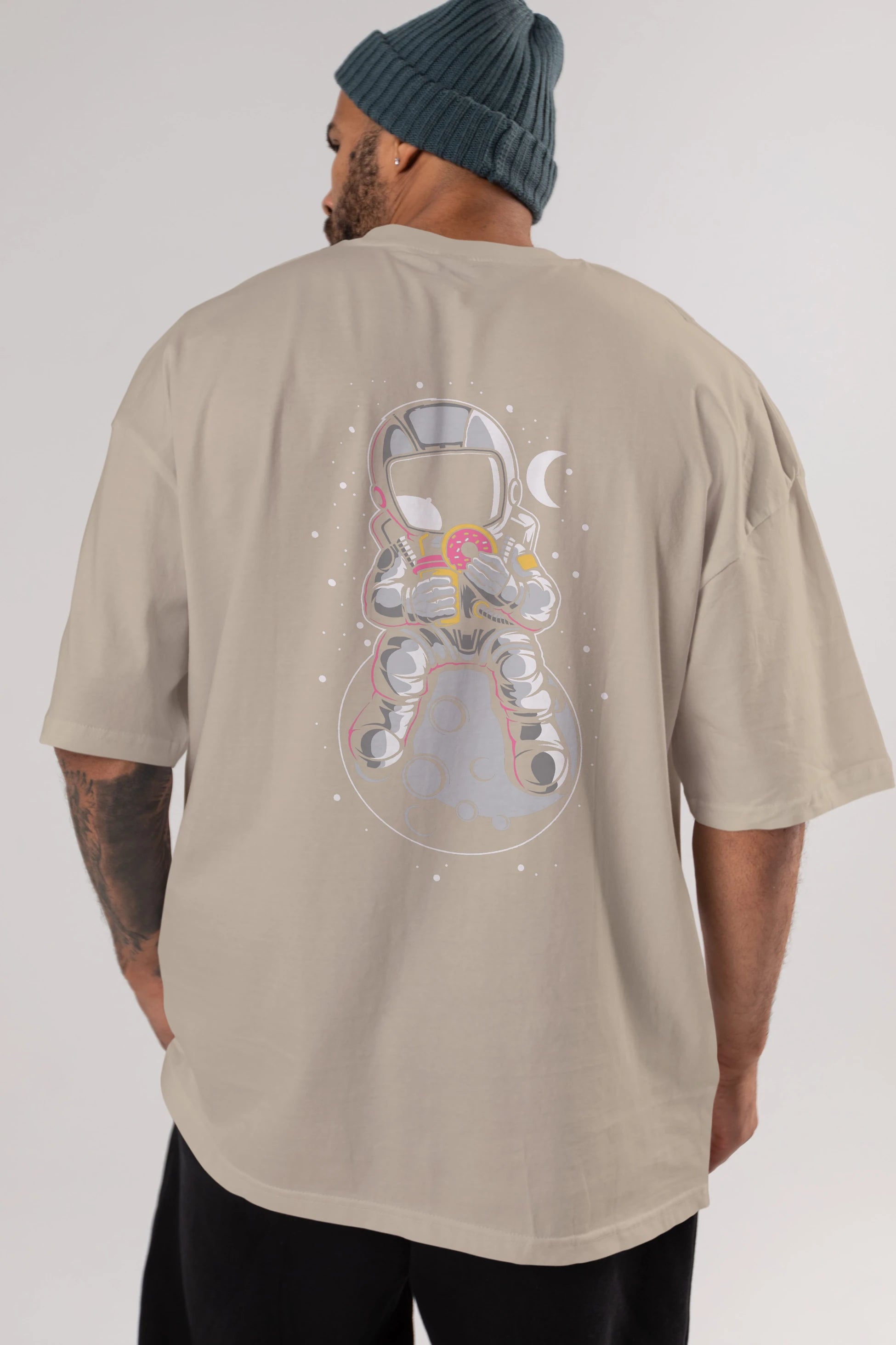 Astronaut Donuts Arka Baskılı Oversize t-shirt Erkek Kadın Unisex