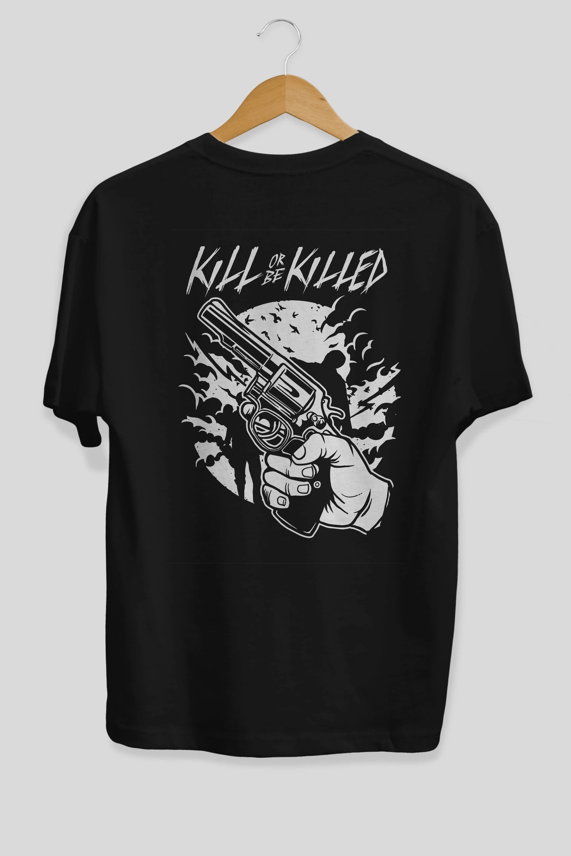 Zombie Shooter Arka Baskılı Oversize t-shirt Erkek Kadın Unisex %100 Pamuk