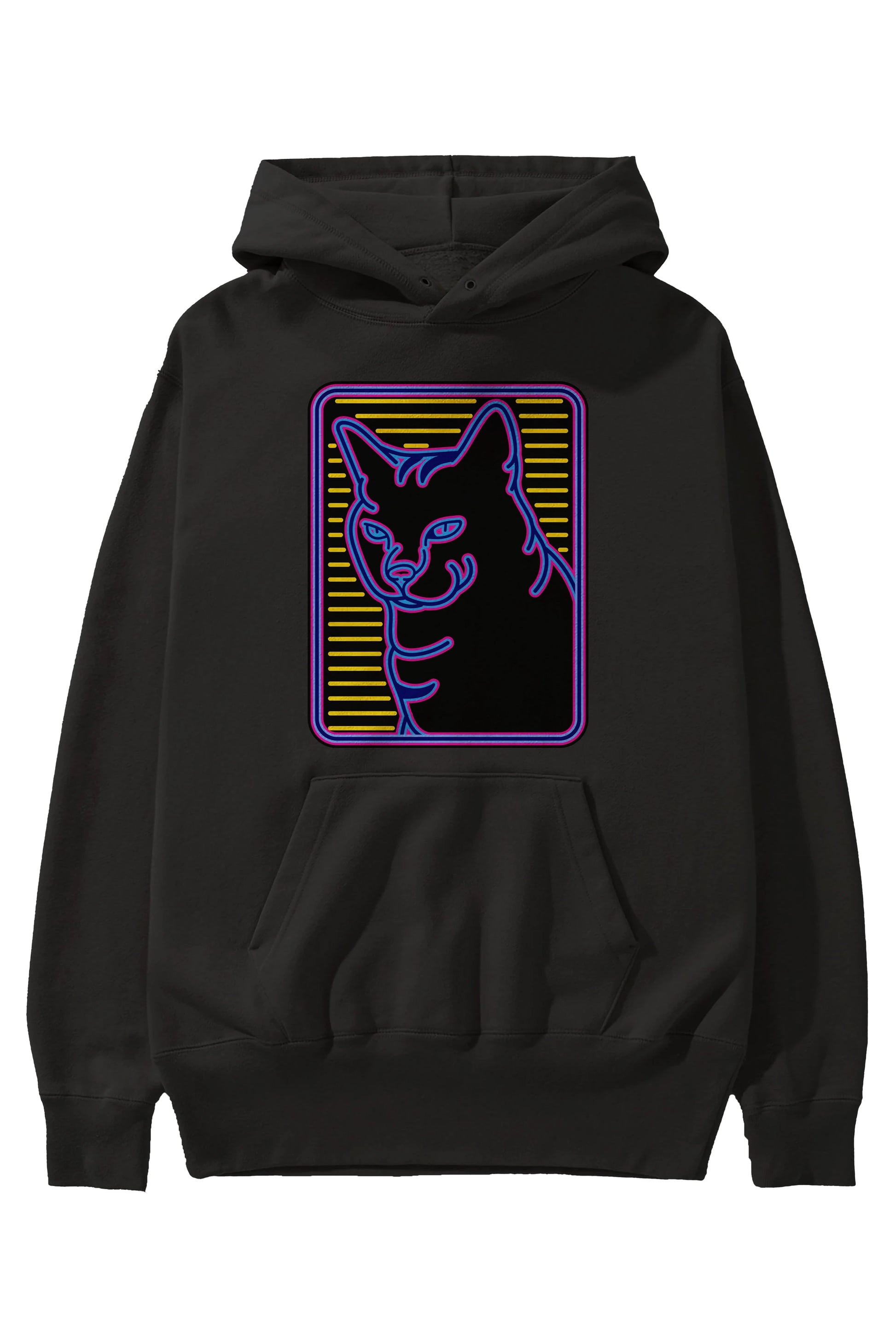 Neon Cat Ön Baskılı Hoodie Oversize Kapüşonlu Sweatshirt Erkek Kadın Unisex