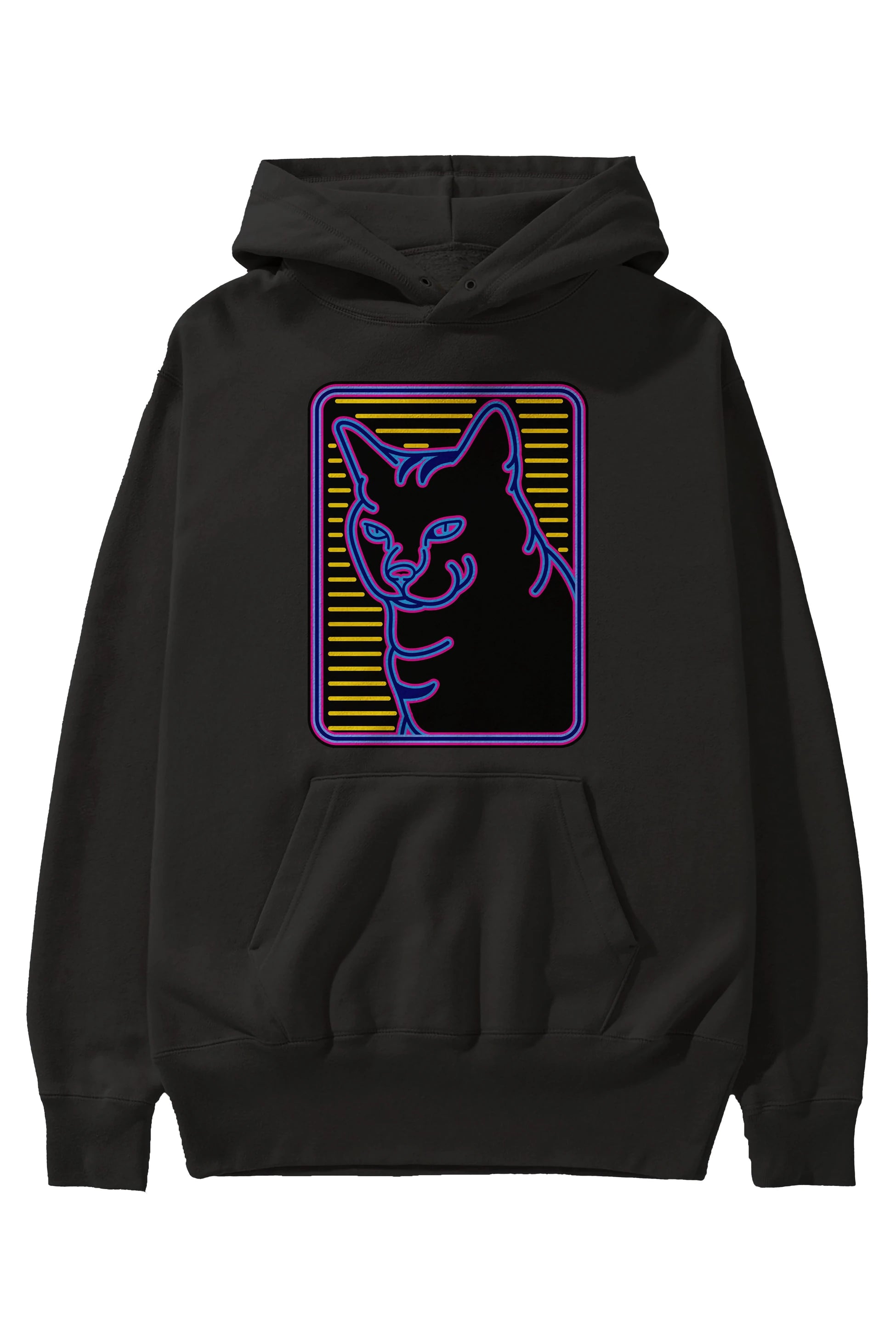 Neon Cat Ön Baskılı Hoodie Oversize Kapüşonlu Sweatshirt Erkek Kadın Unisex