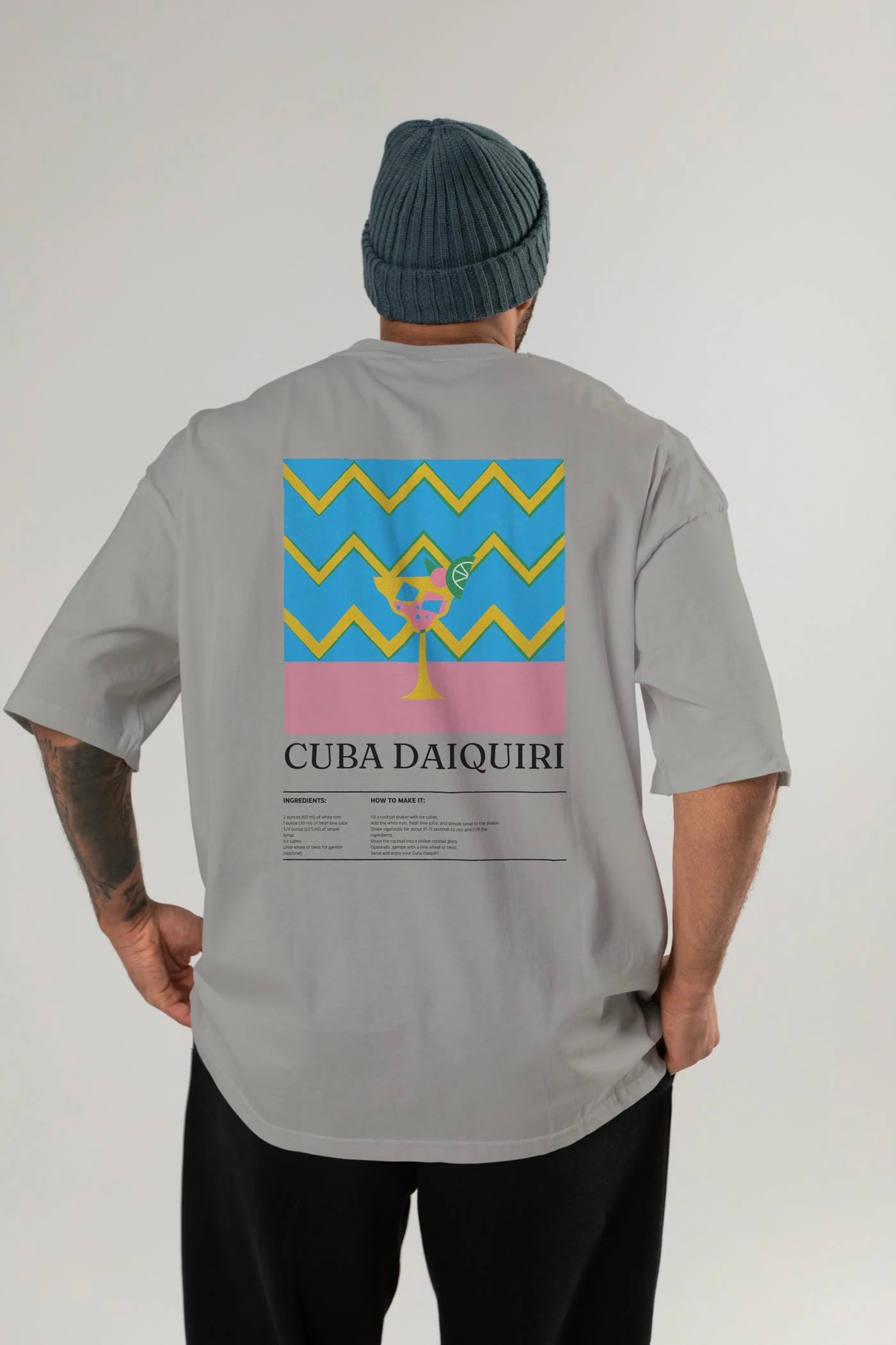 Cuba Daiquiri Kokteyl Serisi Arka Baskılı Oversize t-shirt Erkek Kadın %100 Pamuk Bisiklet Yaka tişort