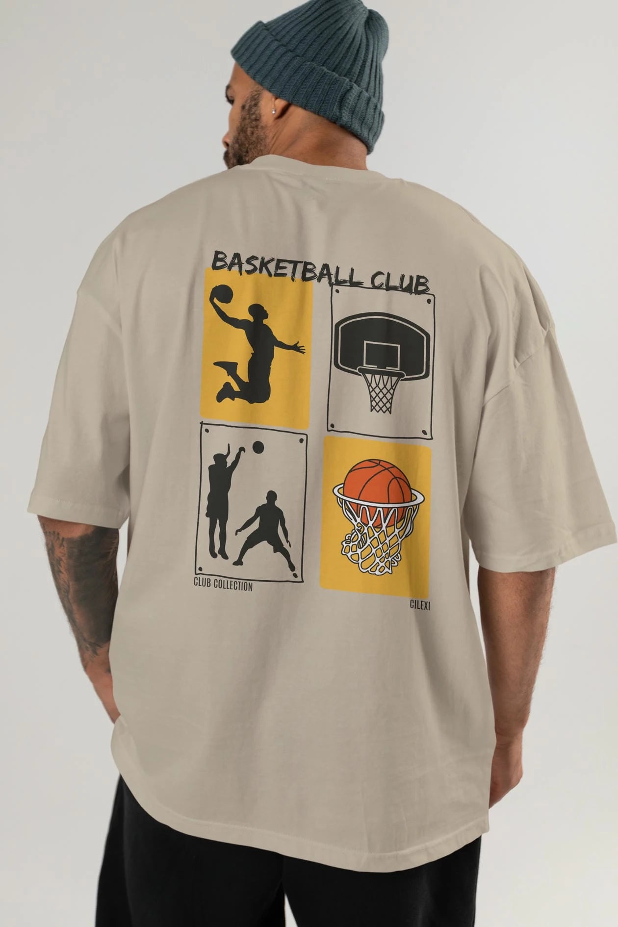Basketball Club Arka Baskılı Oversize t-shirt Erkek Kadın %100 Pamuk Bisiklet Yaka tişort