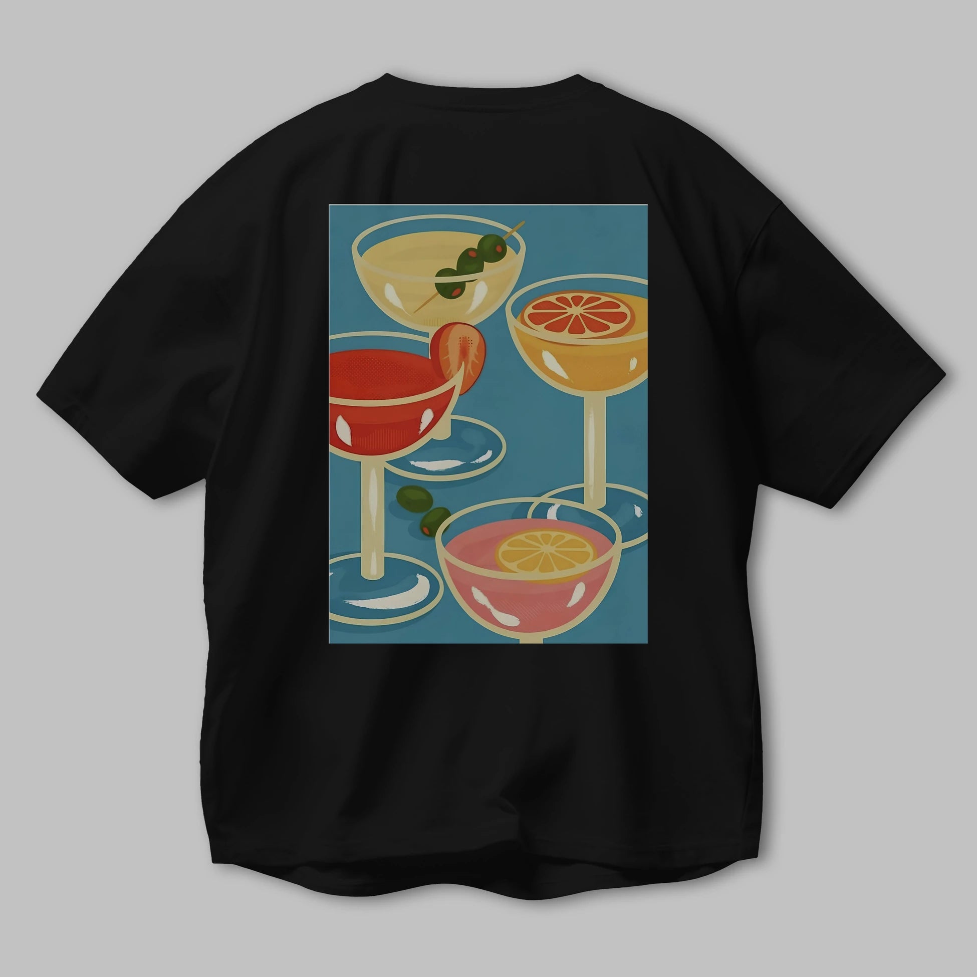 Cocktails Arka Baskılı Oversize t-shirt Erkek Kadın Unisex %100 Pamuk Bisiklet Yaka tişort
