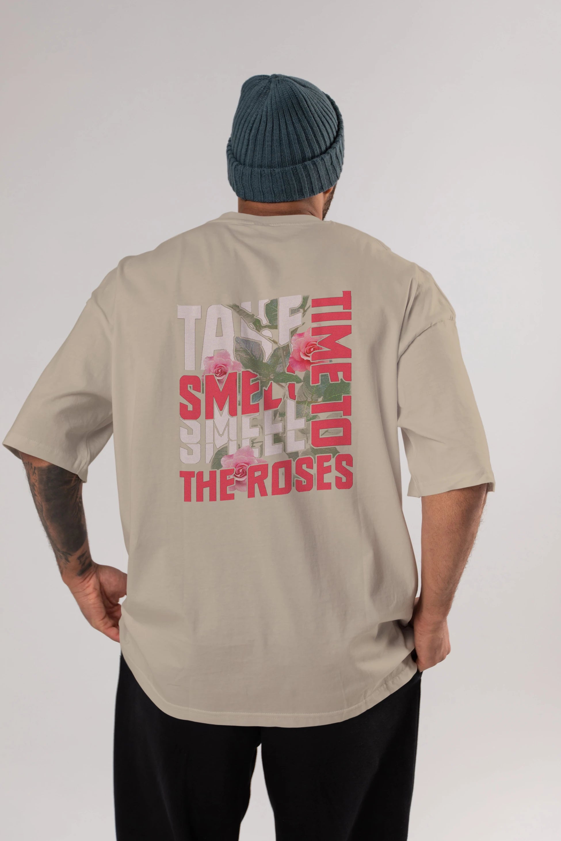 Take time to smell the roses Arka Baskılı Oversize t-shirt Erkek Kadın Unisex