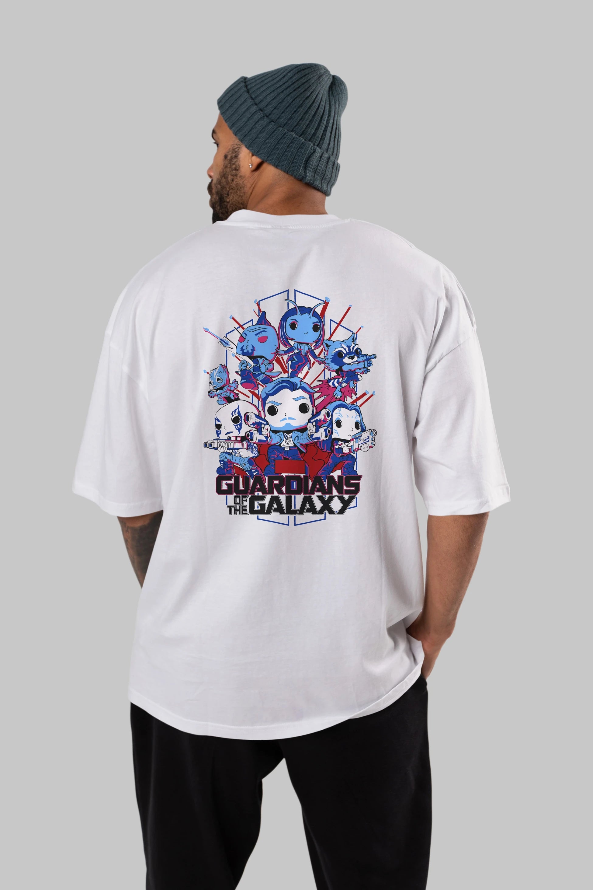 Guardians of the Galaxy Arka Baskılı Oversize t-shirt Erkek Kadın Unisex %100 Pamuk Bisiklet Yaka tişort