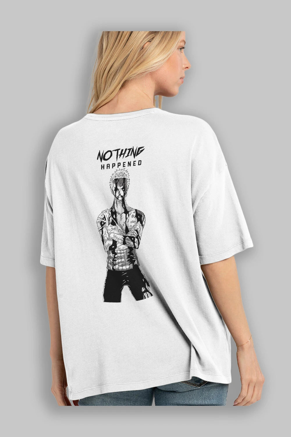 Roronoa Zoro 3 Anime Arka Baskılı Oversize t-shirt Erkek Kadın Unisex %100 pamuk tişort