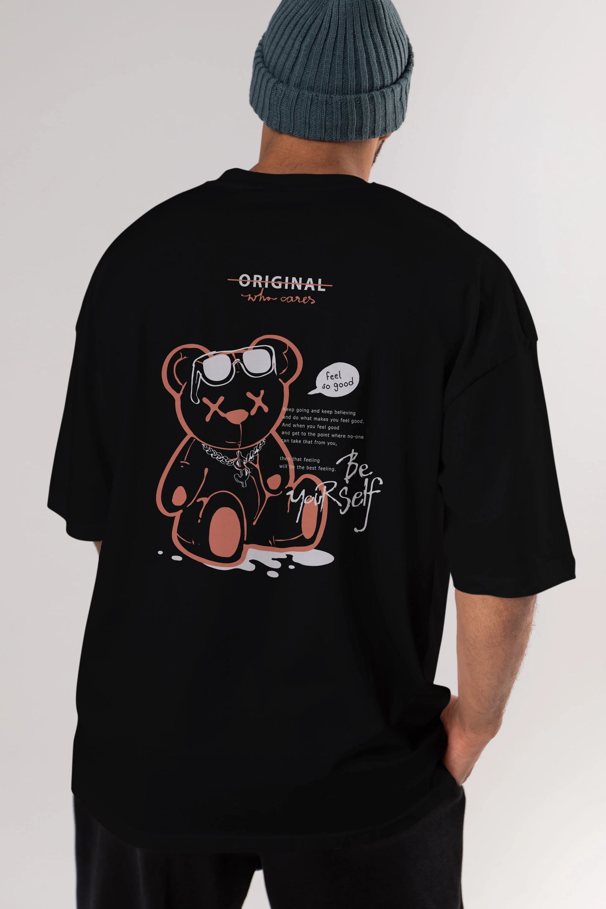 Feel So Good Bear Arka Baskılı Oversize t-shirt Erkek Kadın Unisex