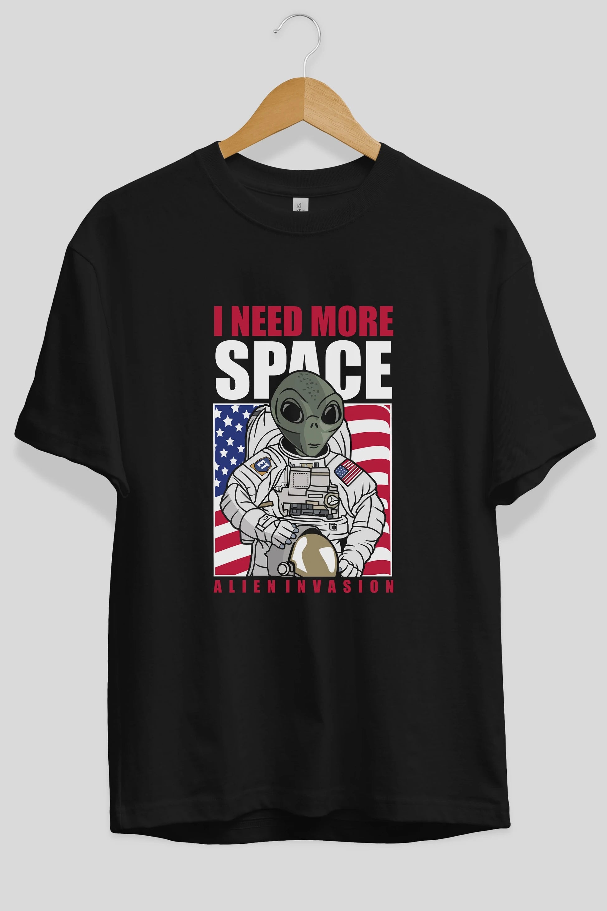 Alien Astronaut Ön Baskılı Oversize t-shirt Erkek Kadın Unisex %100 Pamuk tişort