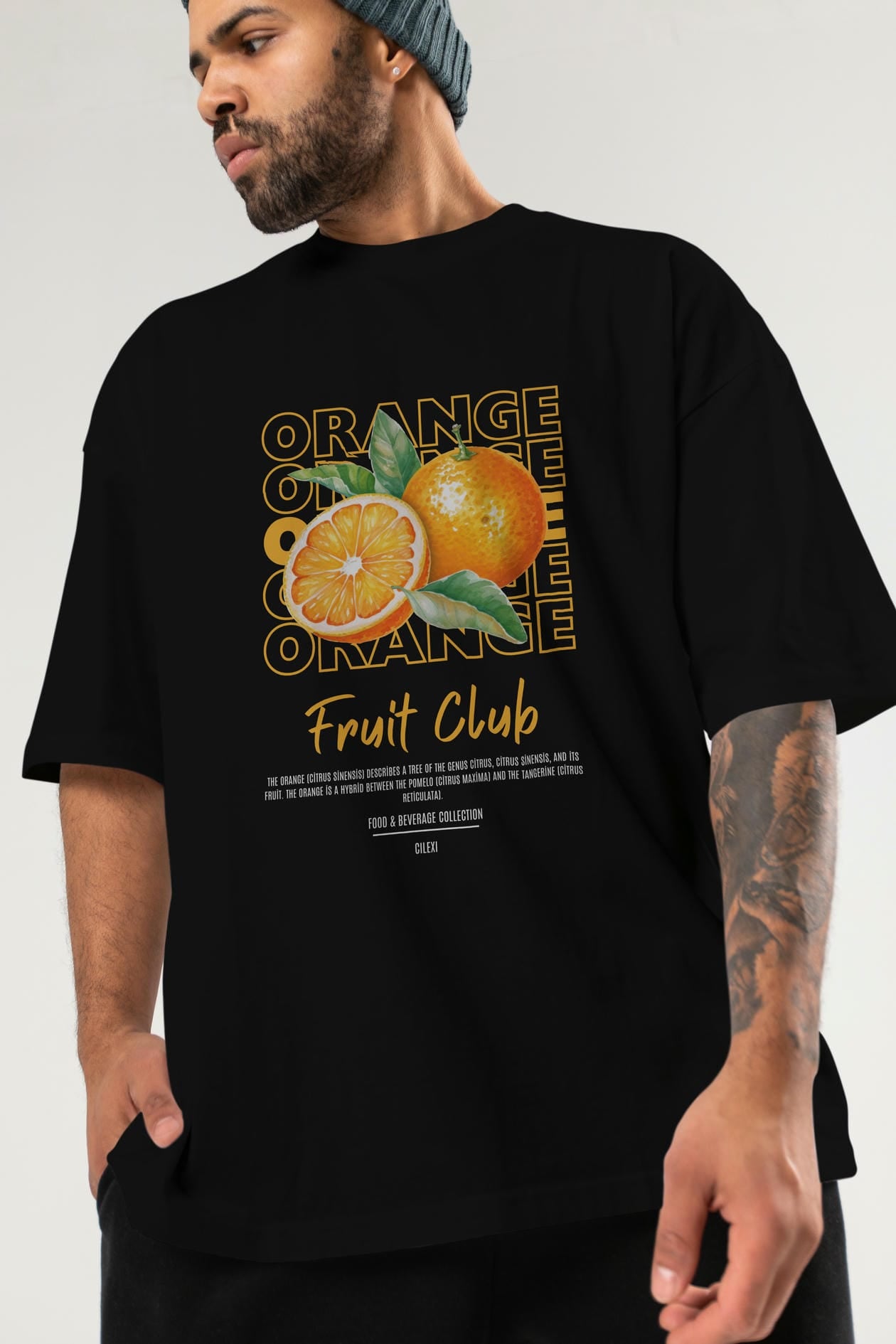 Orange Ön Baskılı Oversize t-shirt Erkek Kadın Pamuk Bisiklet Yaka tişort