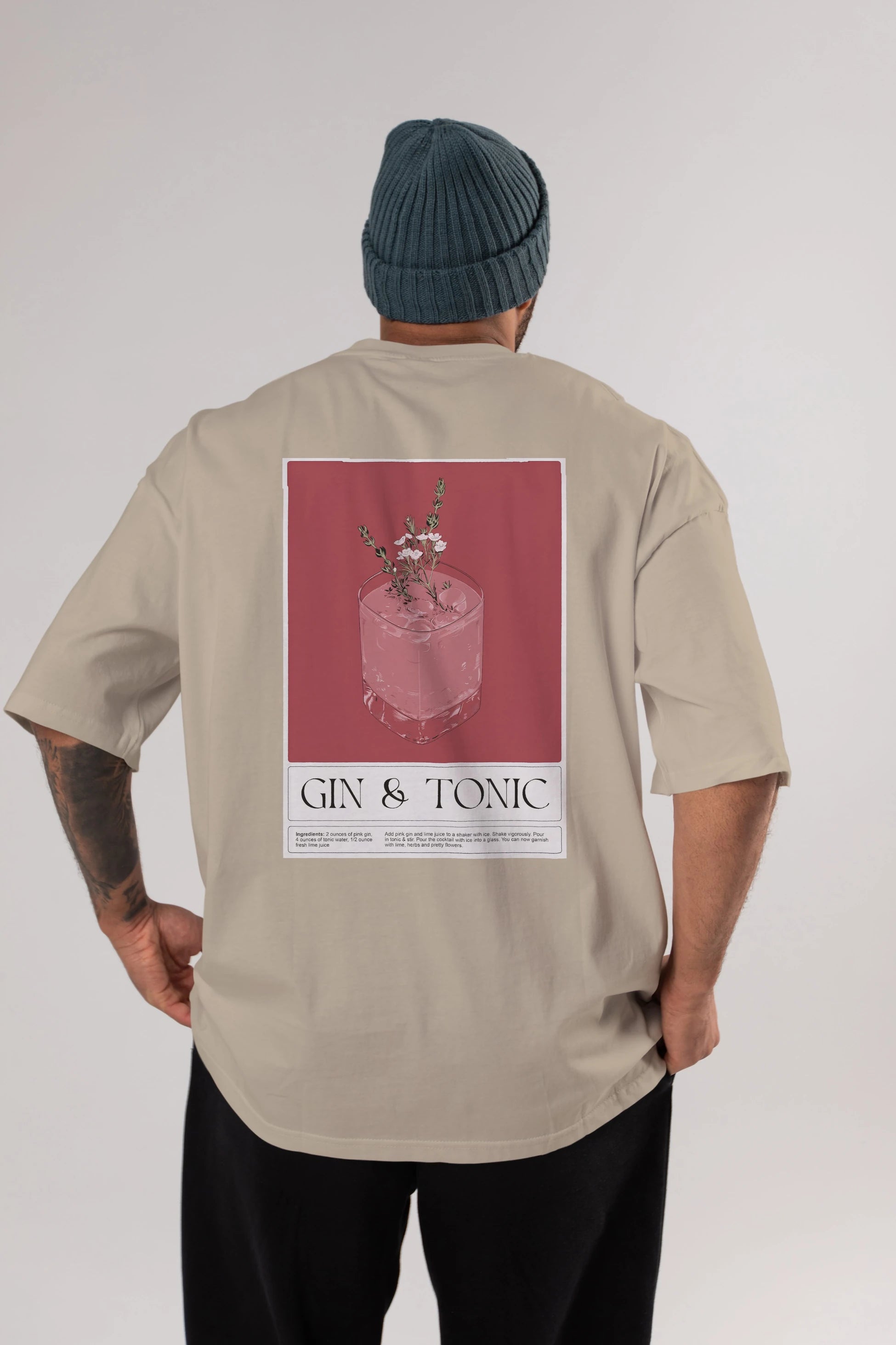Gin Tonic 4 Arka Baskılı Oversize t-shirt Erkek Kadın Unisex %100 Pamuk Bisiklet Yaka tişort