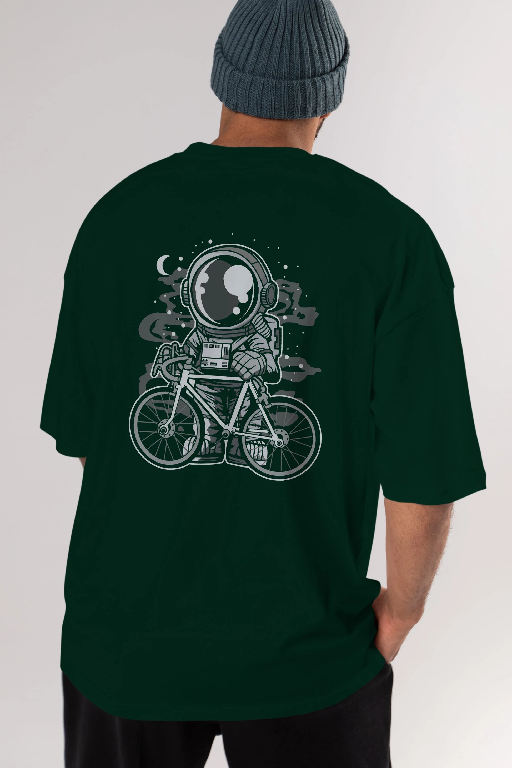 Bicycle Astronaut Arka Baskılı Oversize t-shirt Erkek Kadın Unisex