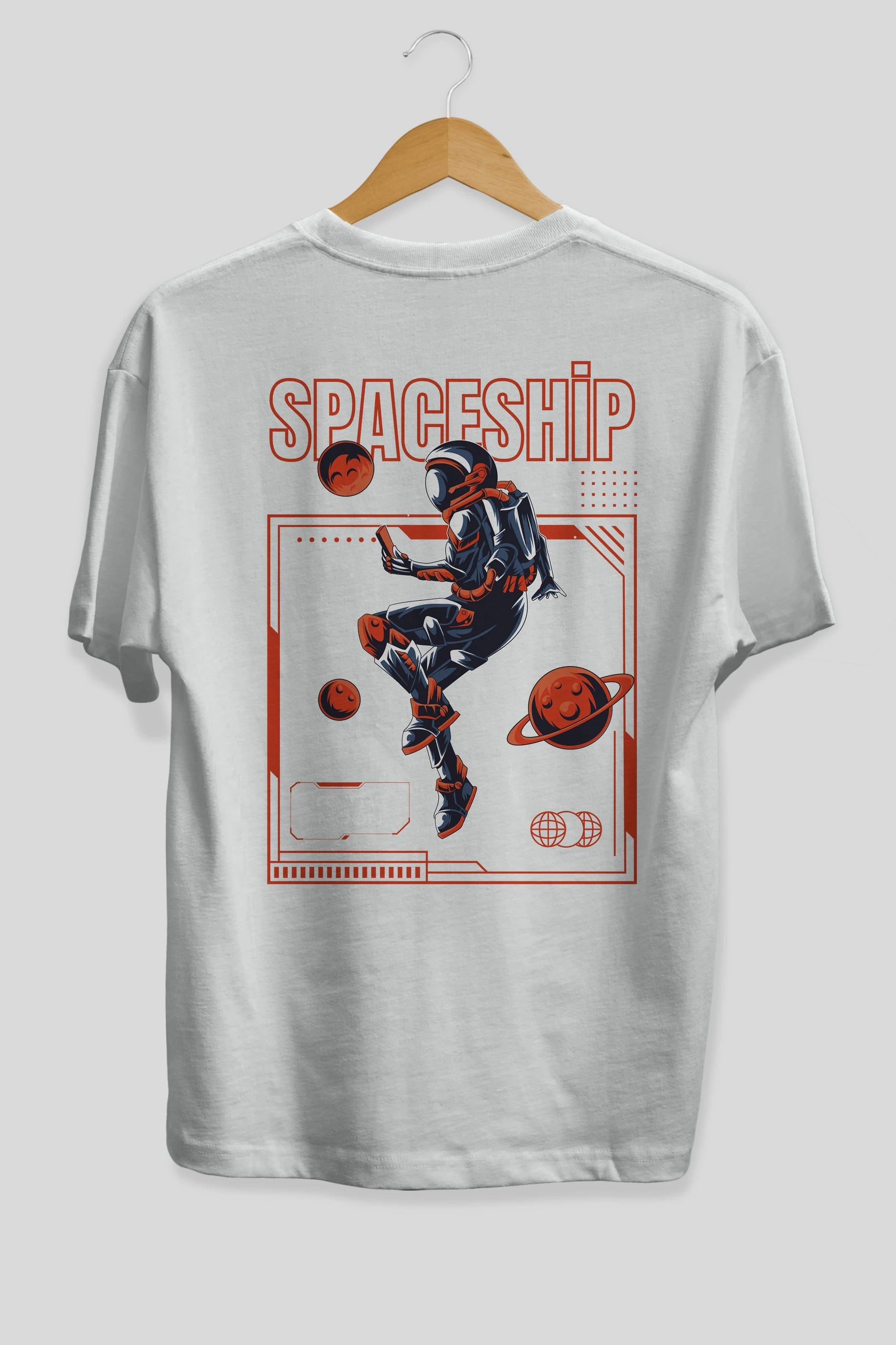 Spaceship Arka Baskılı Oversize t-shirt Erkek Kadın Unisex