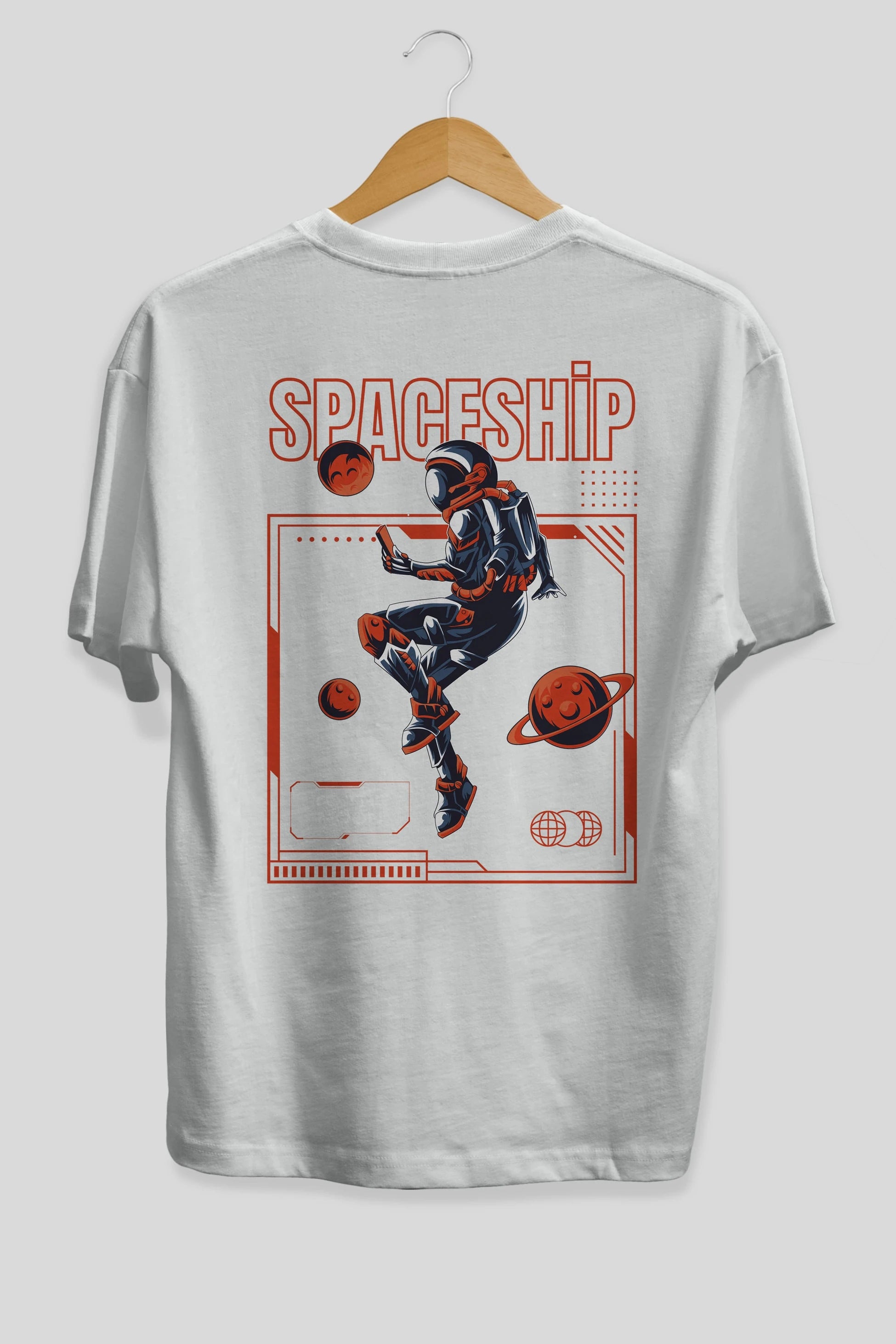 Spaceship Arka Baskılı Oversize t-shirt Erkek Kadın Unisex