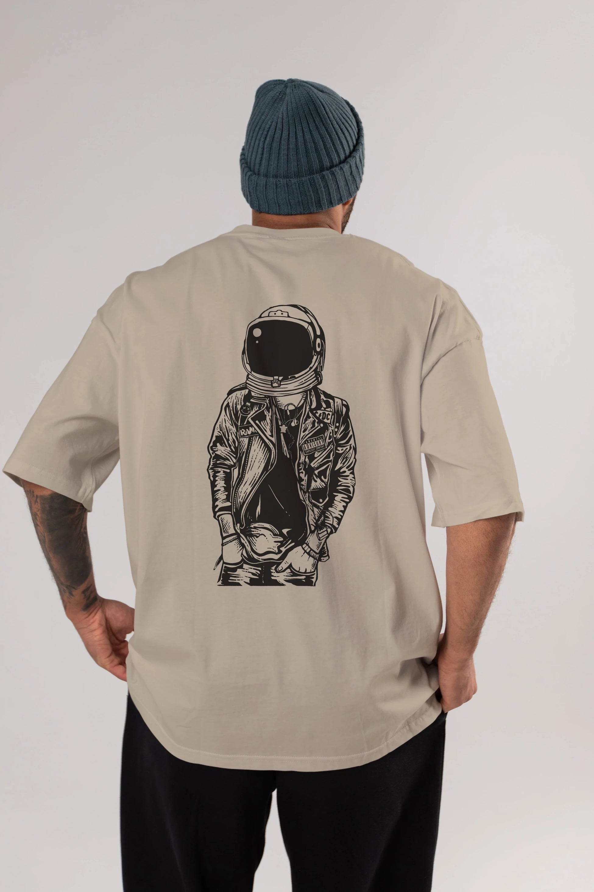 Astronaut Punkster Arka Baskılı Oversize t-shirt Erkek Kadın Unisex %100 Pamuk
