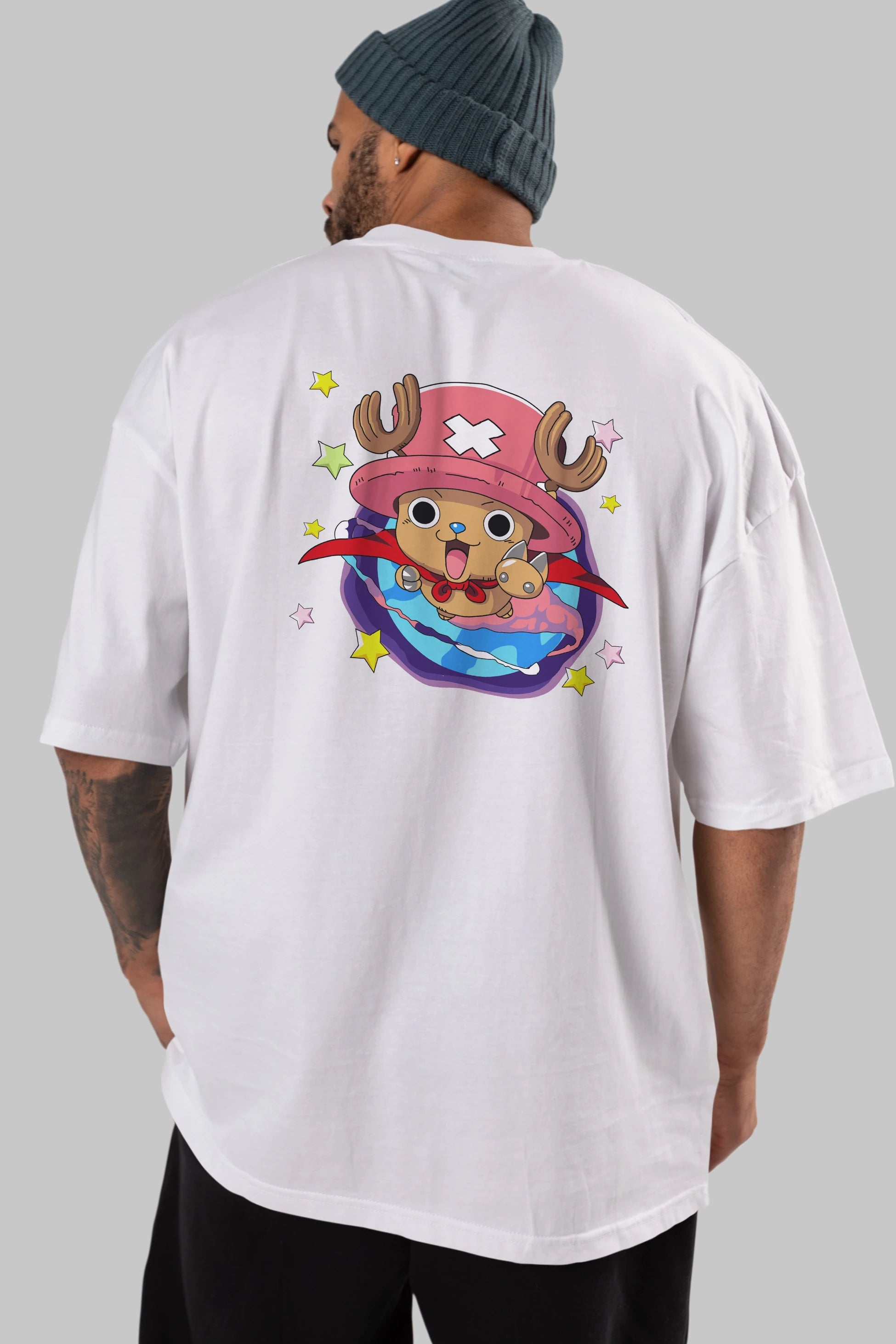 Tony Tony Chopper Anime Arka Baskılı Oversize t-shirt Erkek Kadın Unisex %100 pamuk tişort