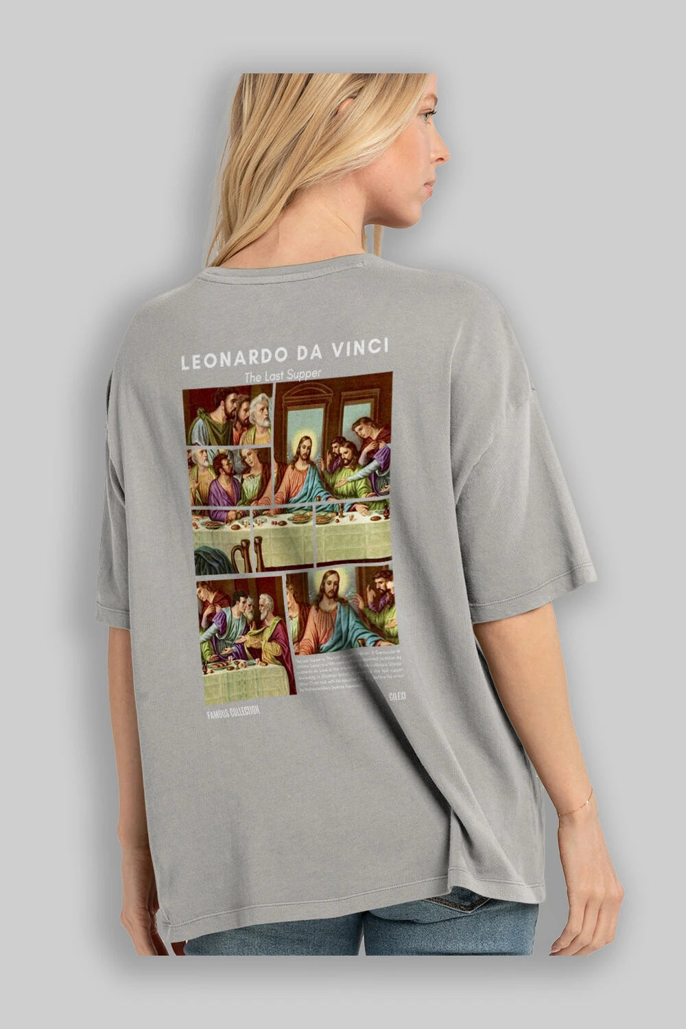 Leonardo Da Vinci Arka Baskılı Oversize t-shirt Erkek Kadın Bisiklet Yaka Pamuk tişort